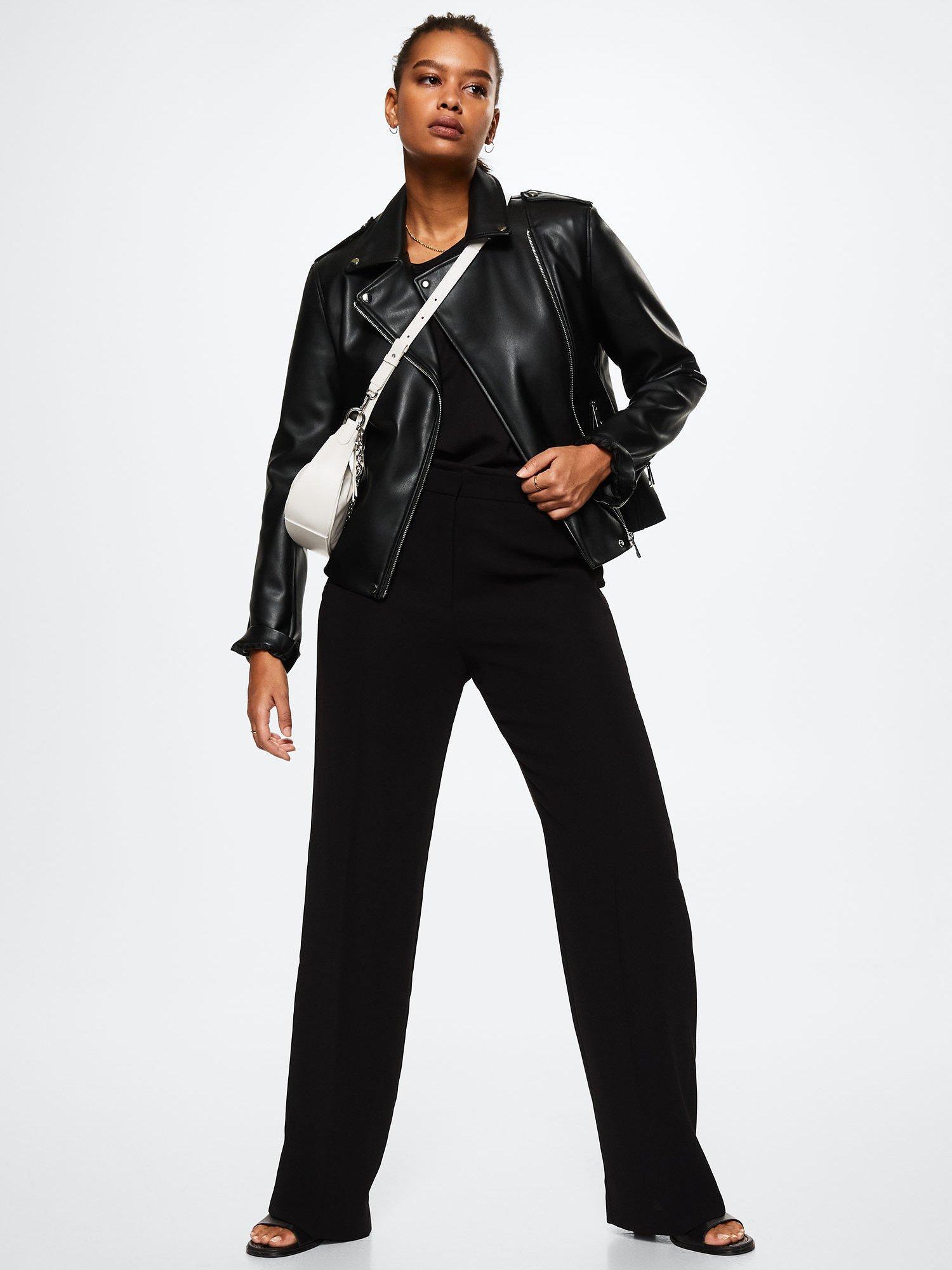 Product image 1 of 8, which shows Mango Liz Faux Leather Biker Jacket, Black, XS