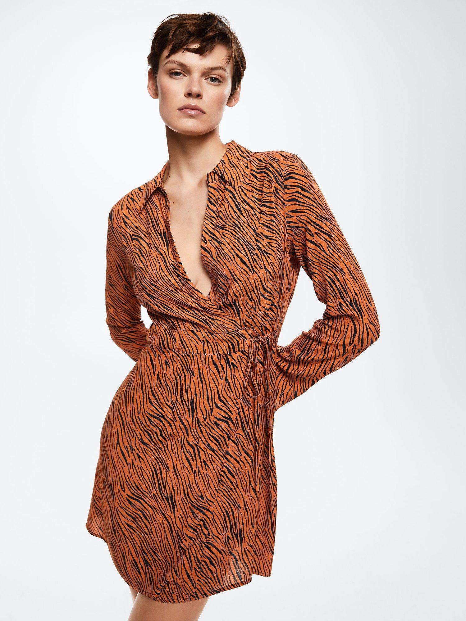 Mango Storm Animal Mini Dress, Orange, 4