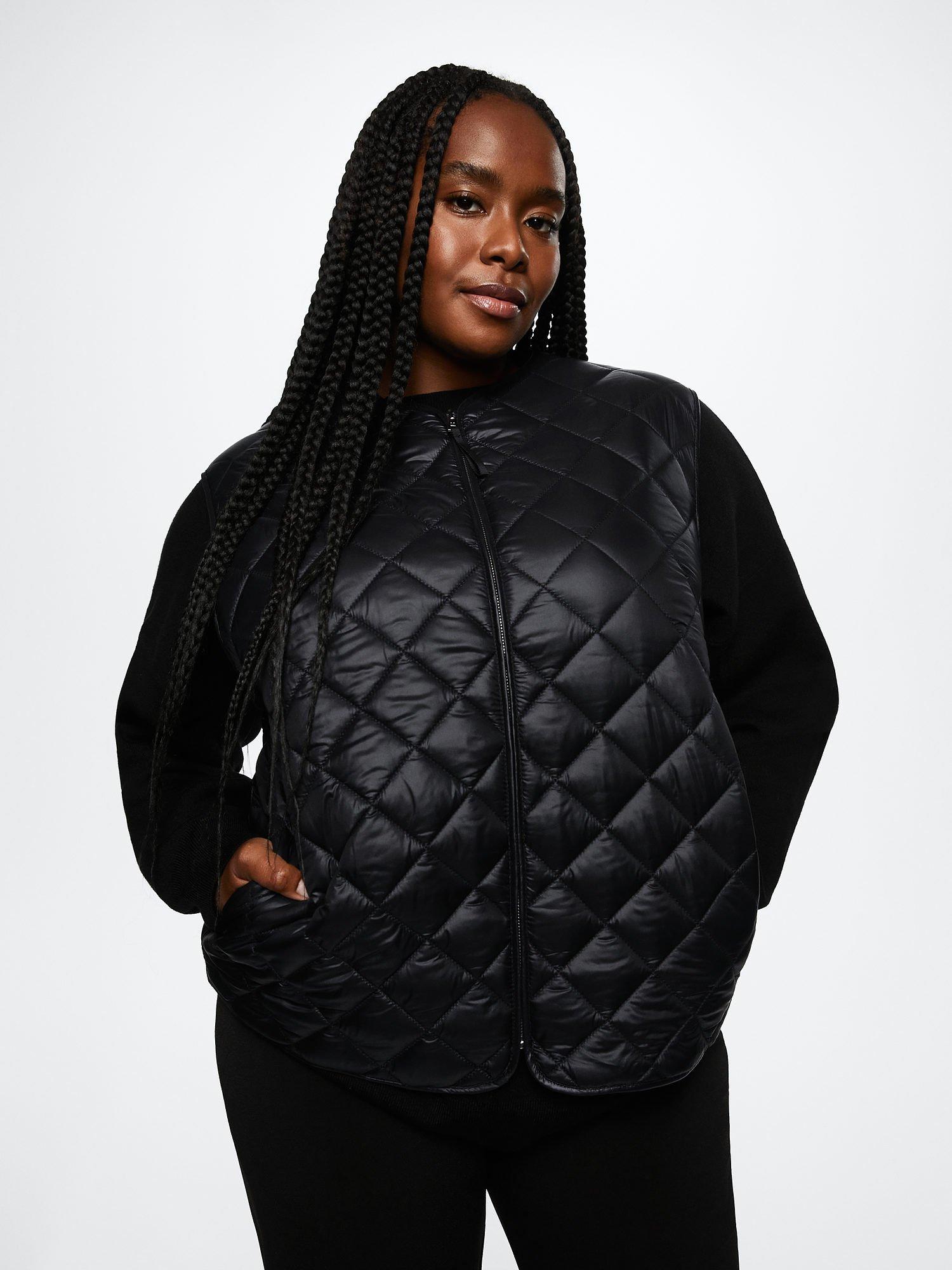 Mango Quilted Gilet, Black