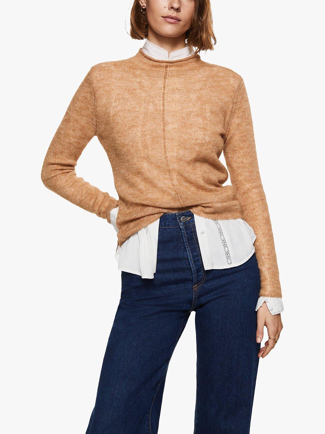 Mango Colby High Neck Jumper, Medium Brown