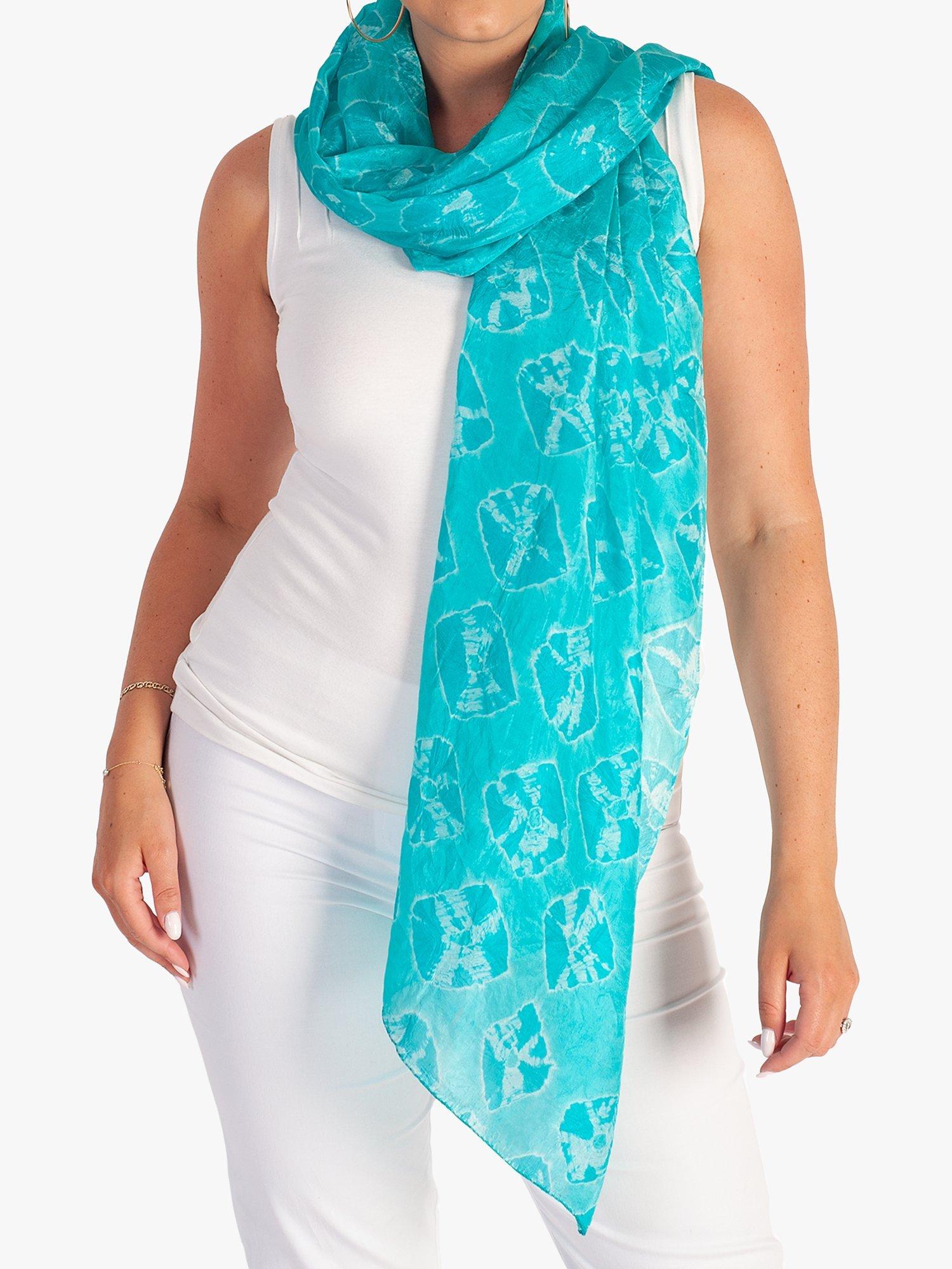 Product image 1 of 5, which shows chesca Gem Print Silk Scarf, Jade, One Size