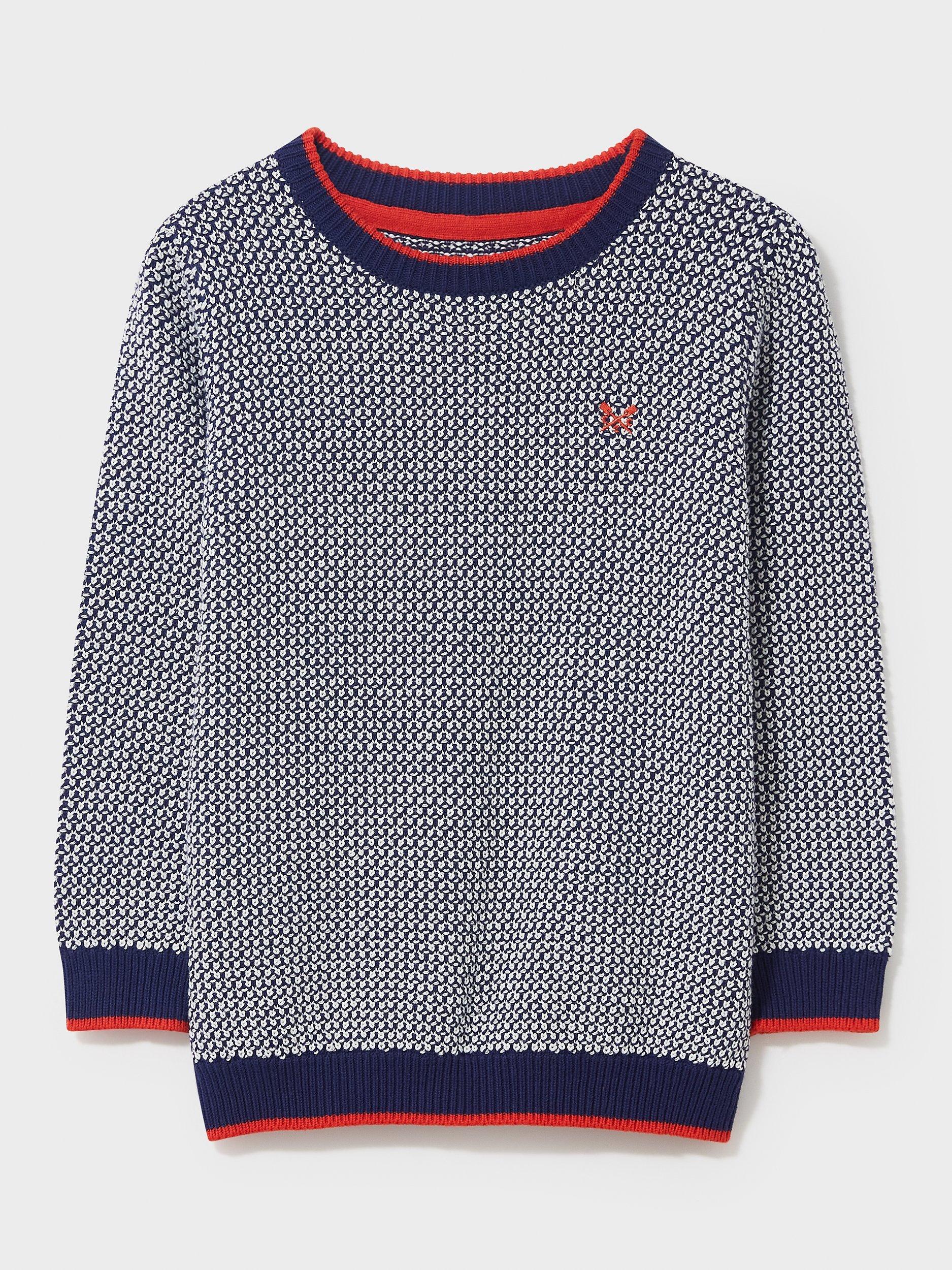 Crew Clothing Kids' Fisherman Crew Neck Jumper, Blue/Multi