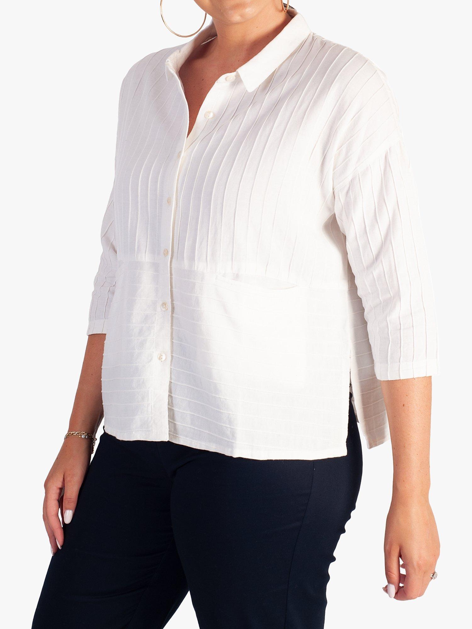 chesca Oversized Linen Blend Textured Shirt, White