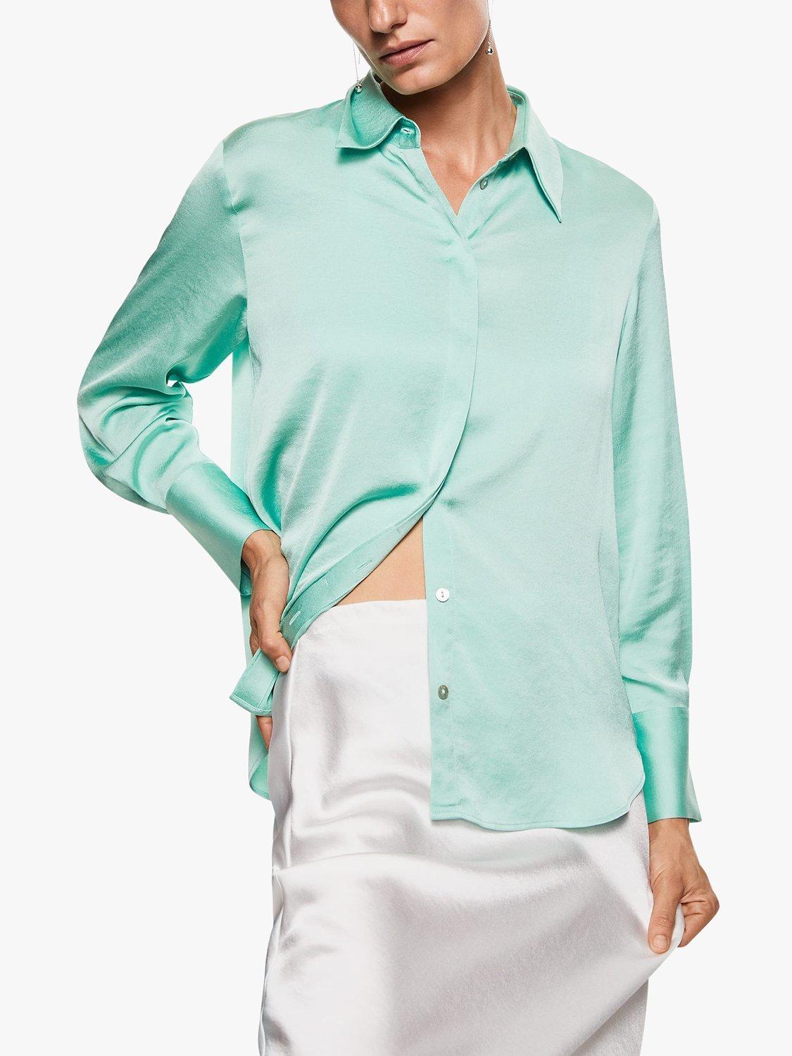 Mango Ideale Satin Flowy Shirt, Green