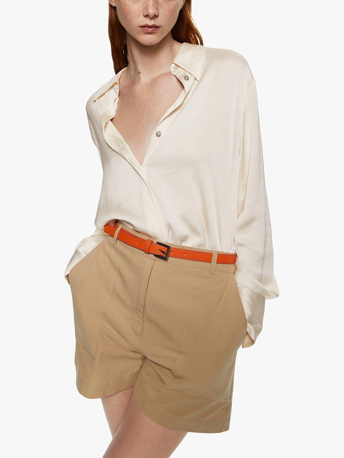 Mango Ideale Satin Flowy Shirt, Natural White
