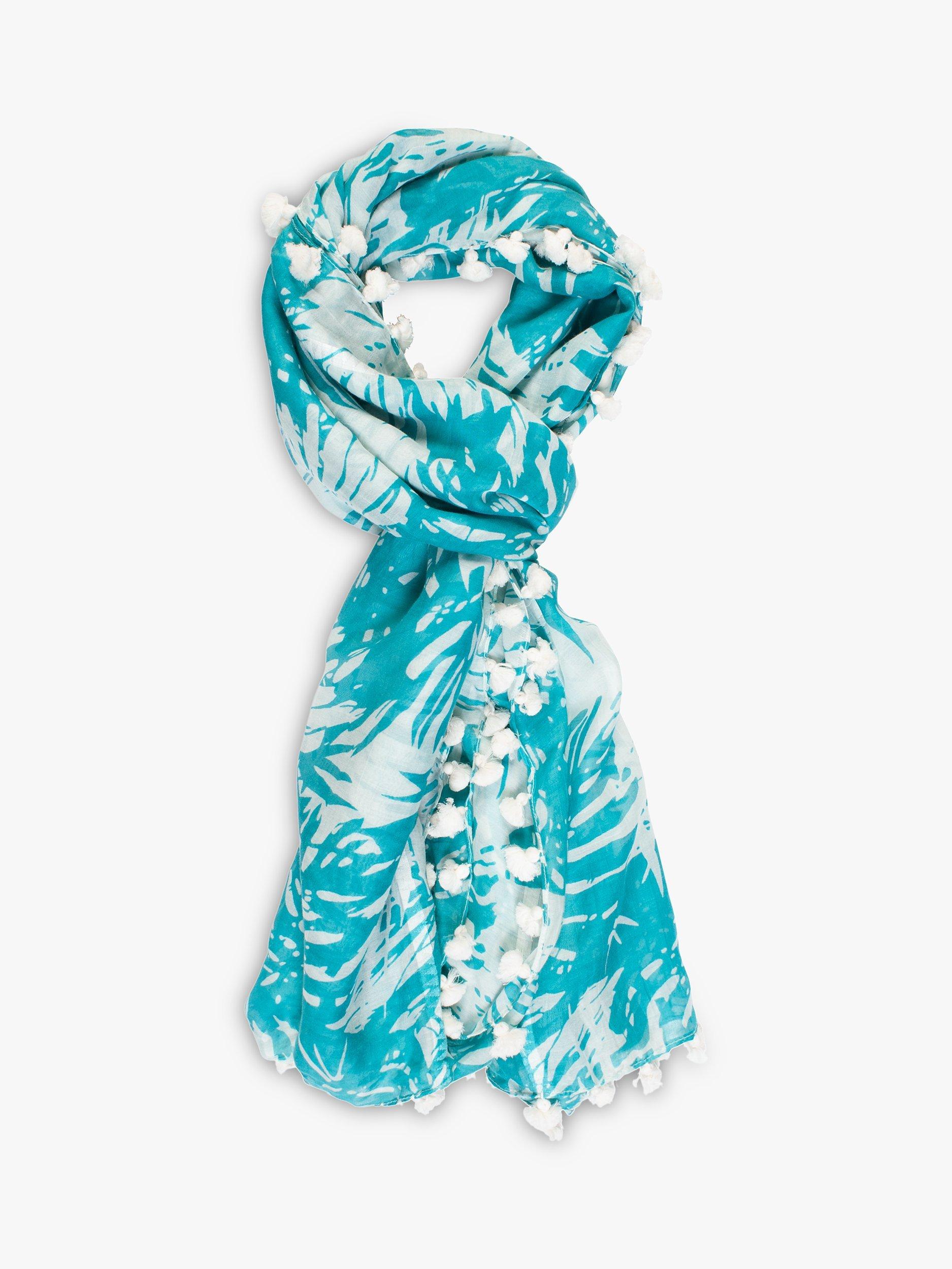 Product image 3 of 5, which shows chesca Bobble Trim Silk Blend Scarf, Jade/White, One Size