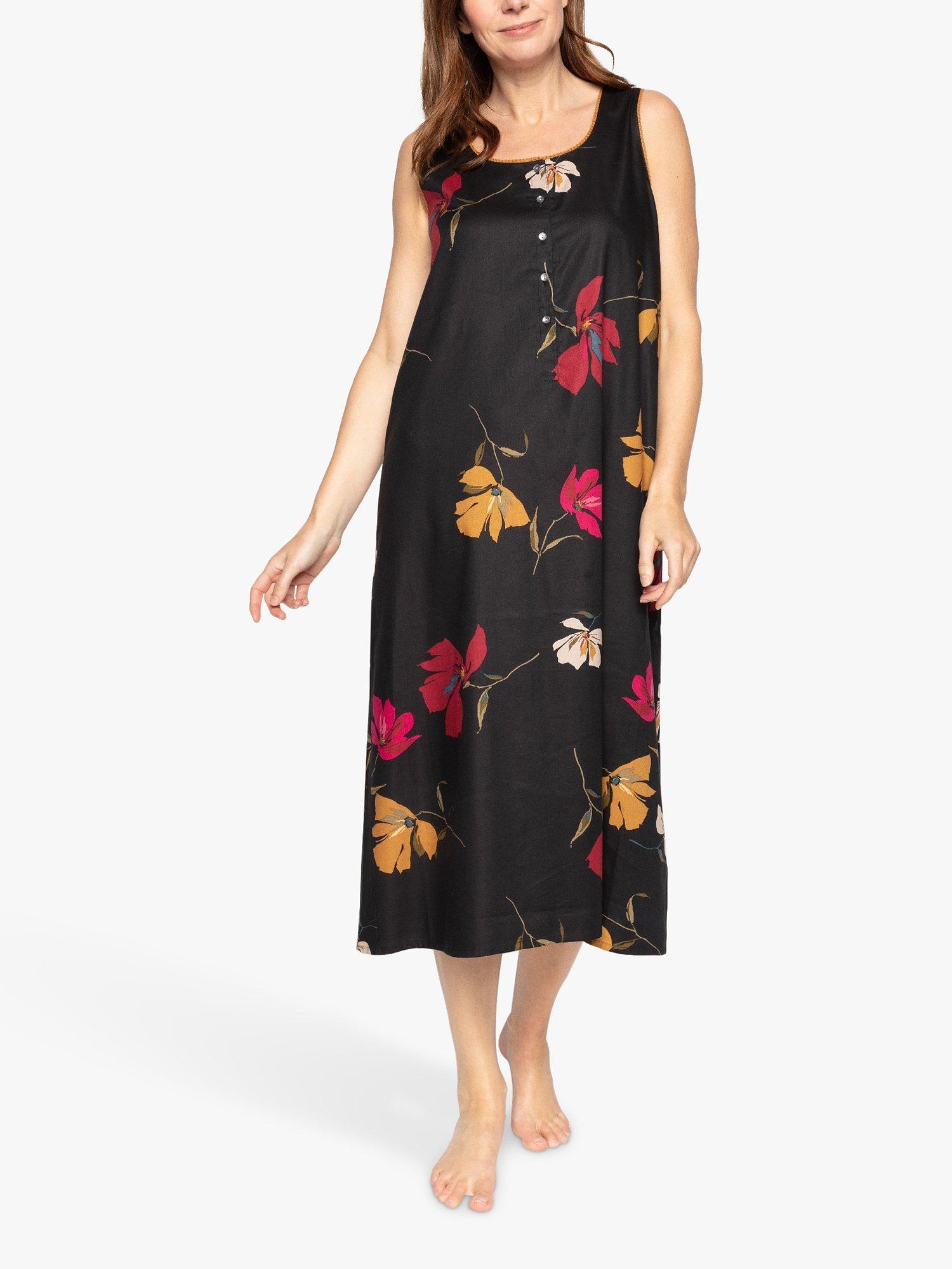 Nora Rose by Cyberjammies Floral Midi Nightdress, Black Mix, 8