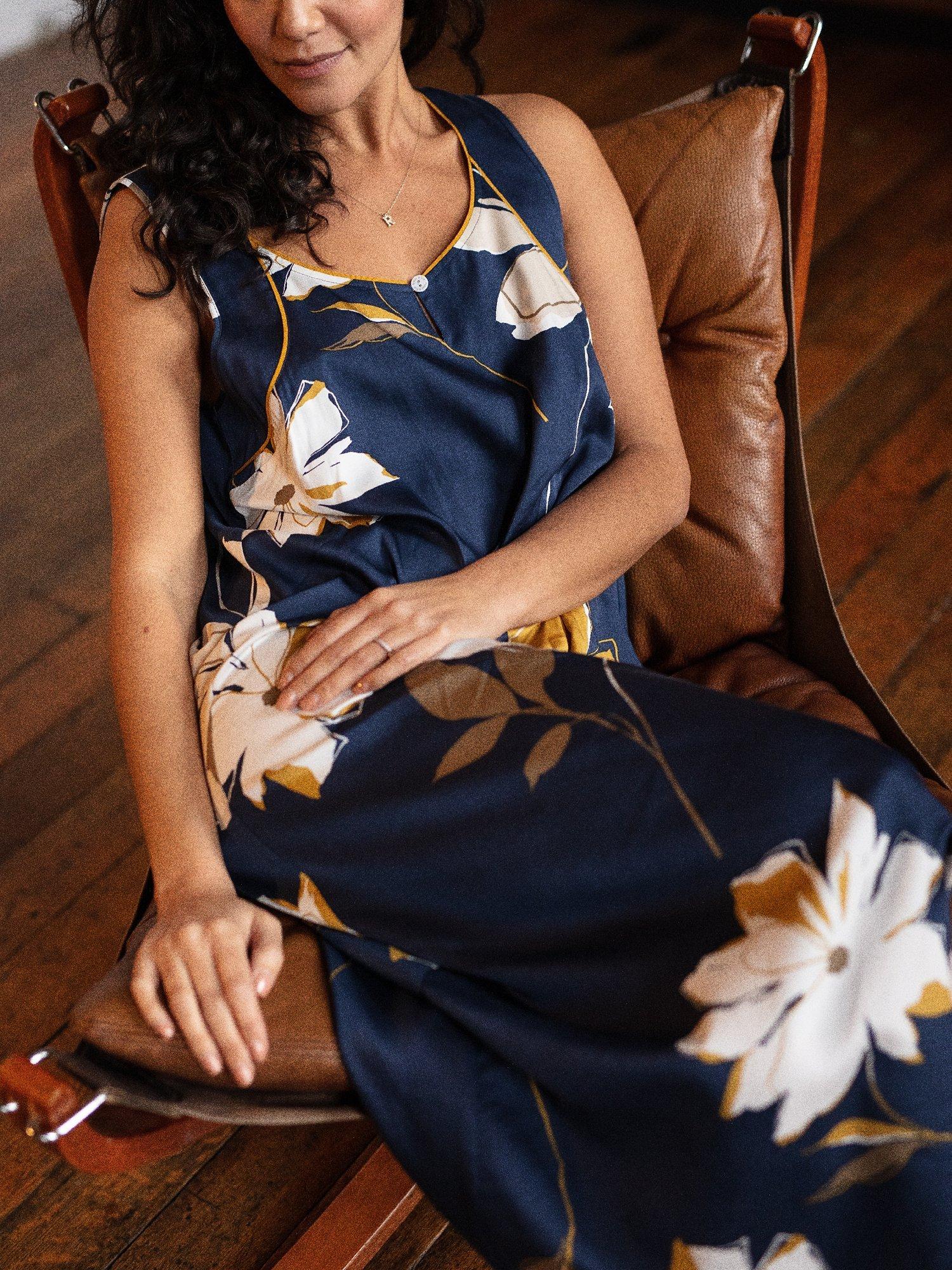 Product image 4 of 4, which shows Fable & Eve Notting Hill Floral Nightdress, Navy/Multi, 8