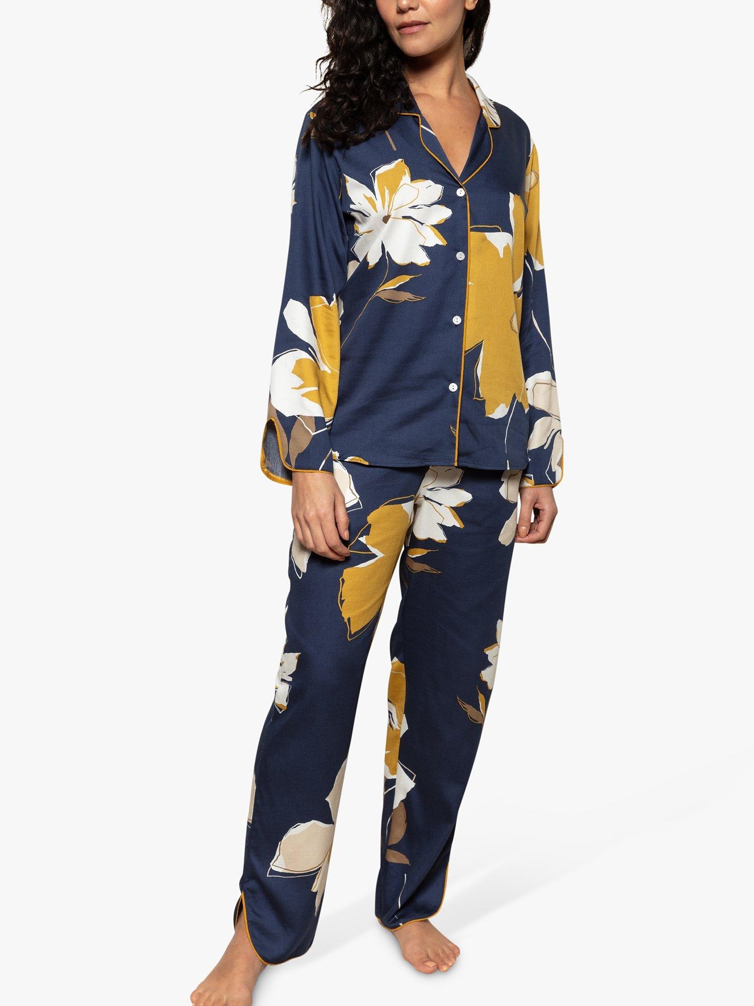 Product image 1 of 4, which shows Fable & Eve Notting Hill Floral Shirt Pyjamas, Navy, 8