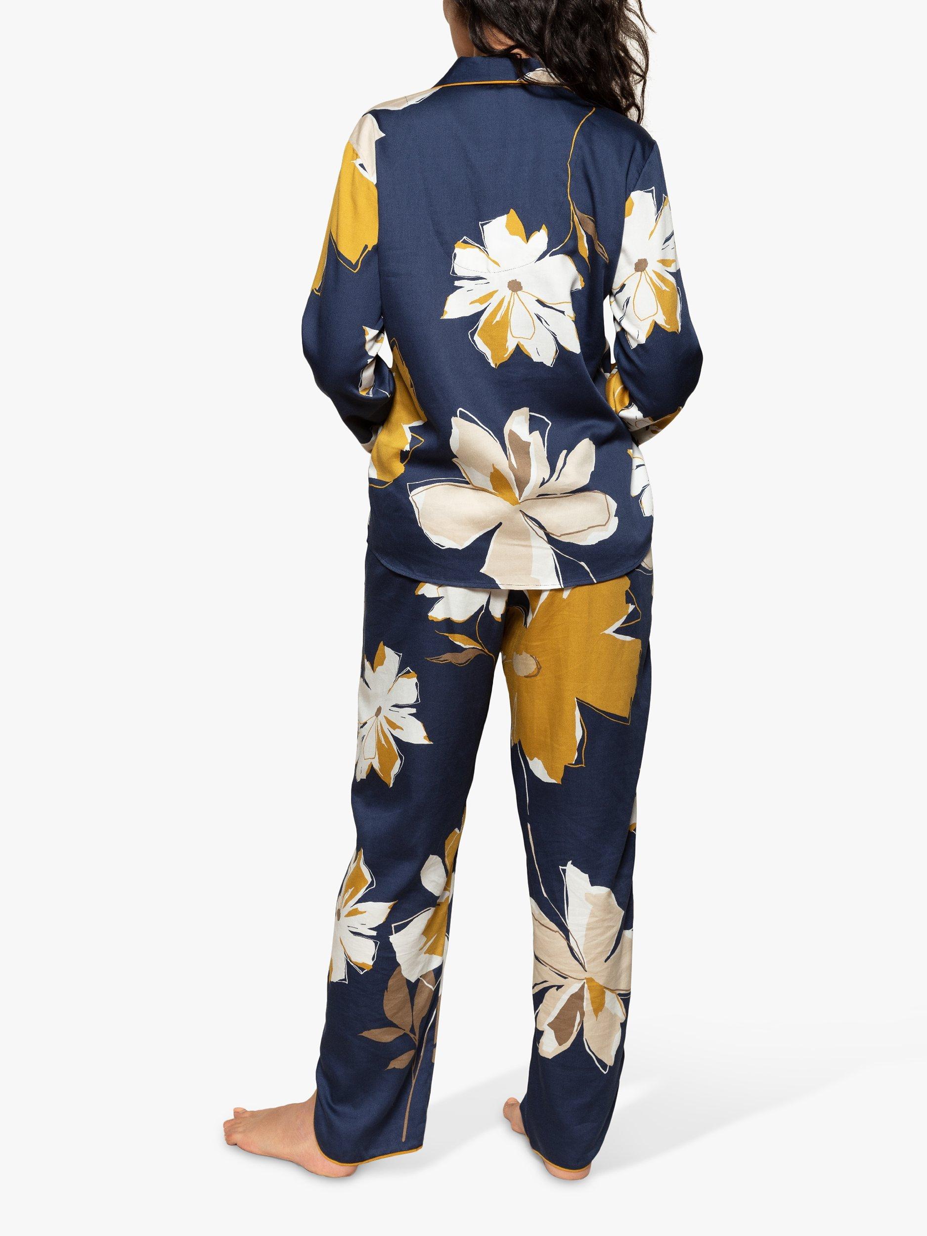 Product image 2 of 4, which shows Fable & Eve Notting Hill Floral Shirt Pyjamas, Navy, 8
