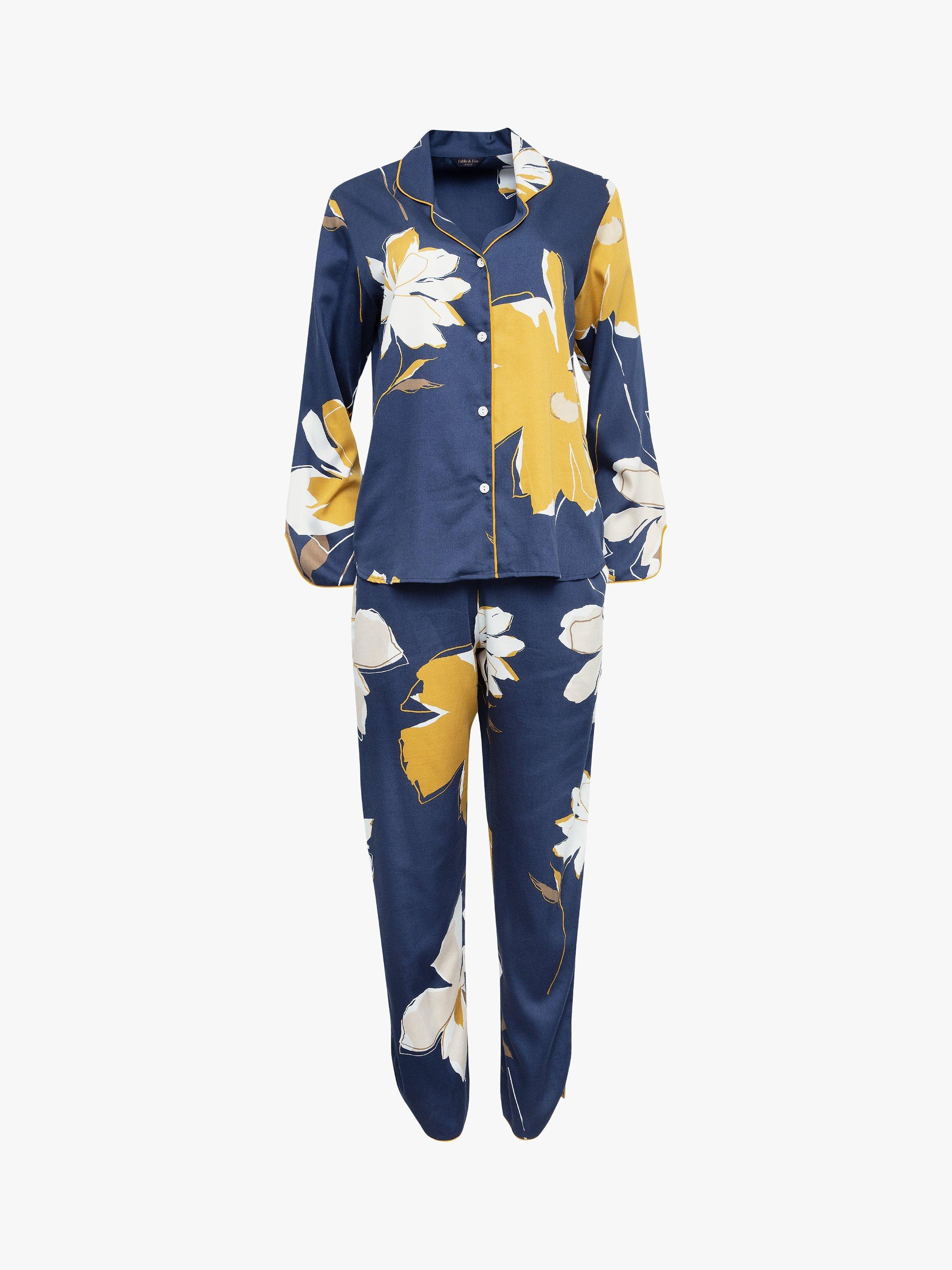 Product image 3 of 4, which shows Fable & Eve Notting Hill Floral Shirt Pyjamas, Navy, 8