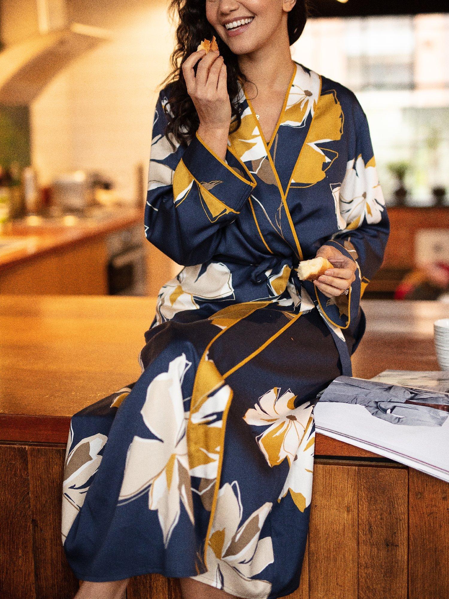 Product image 4 of 4, which shows Fable & Eve Notting Hill Floral Dressing Gown, Navy, 8