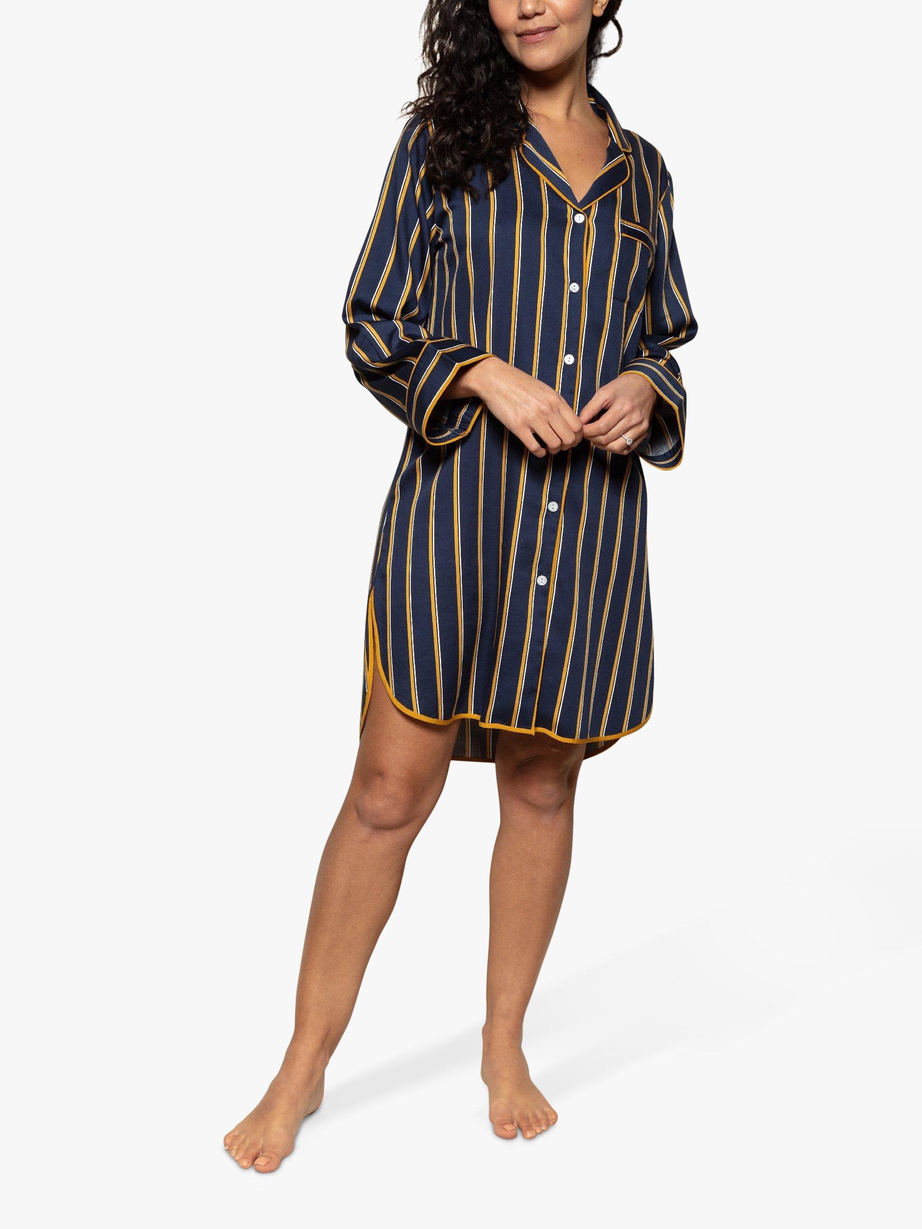 Product image 1 of 4, which shows Fable & Eve Notting Hill Stripe Nightshirt, Navy, 8