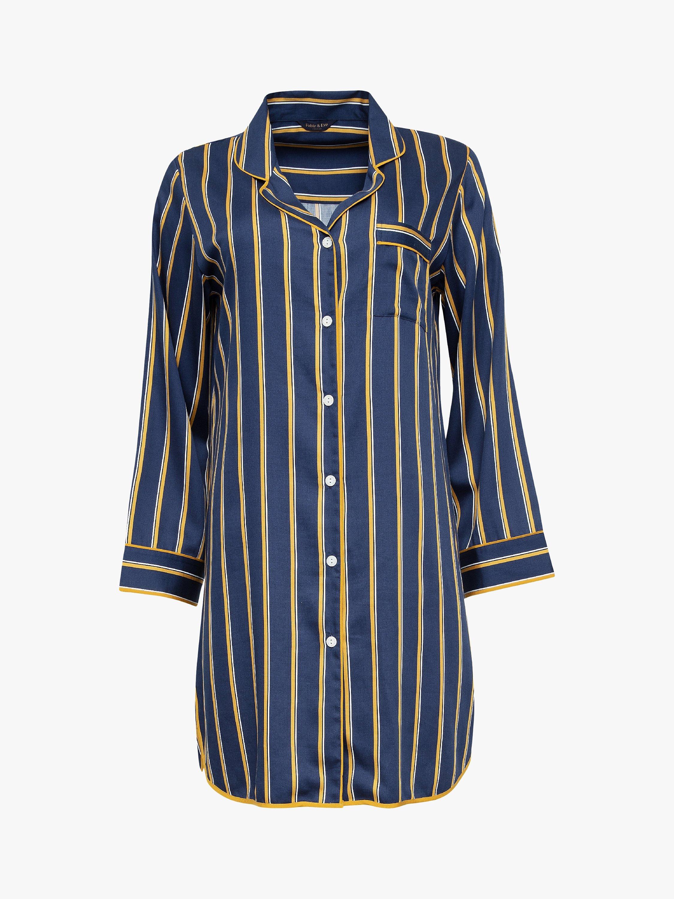 Fable & Eve Notting Hill Stripe Nightshirt, Navy, 8