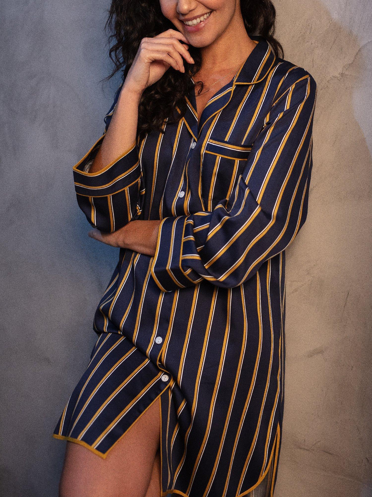 Fable & Eve Notting Hill Stripe Nightshirt, Navy, 8