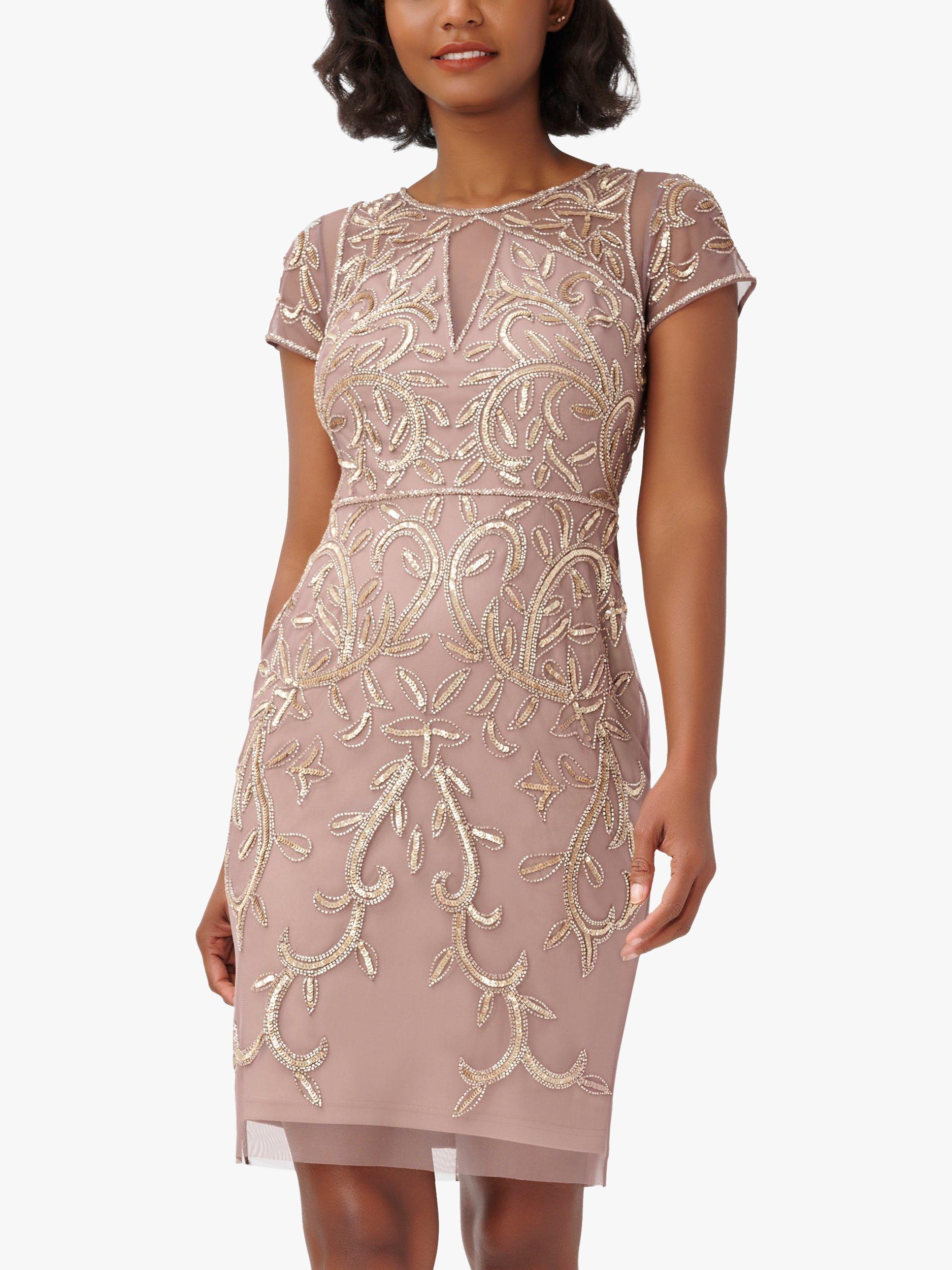 Adrianna Papell Short Cut Out Beaded Sheath Dress, Stone