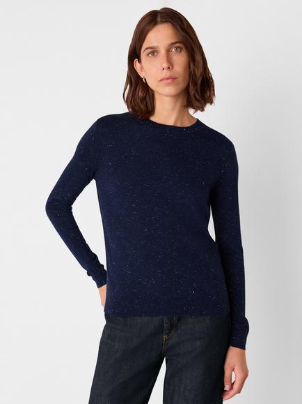 Whistles Annie Sparkle Crew Neck Jumper, Navy, Navy