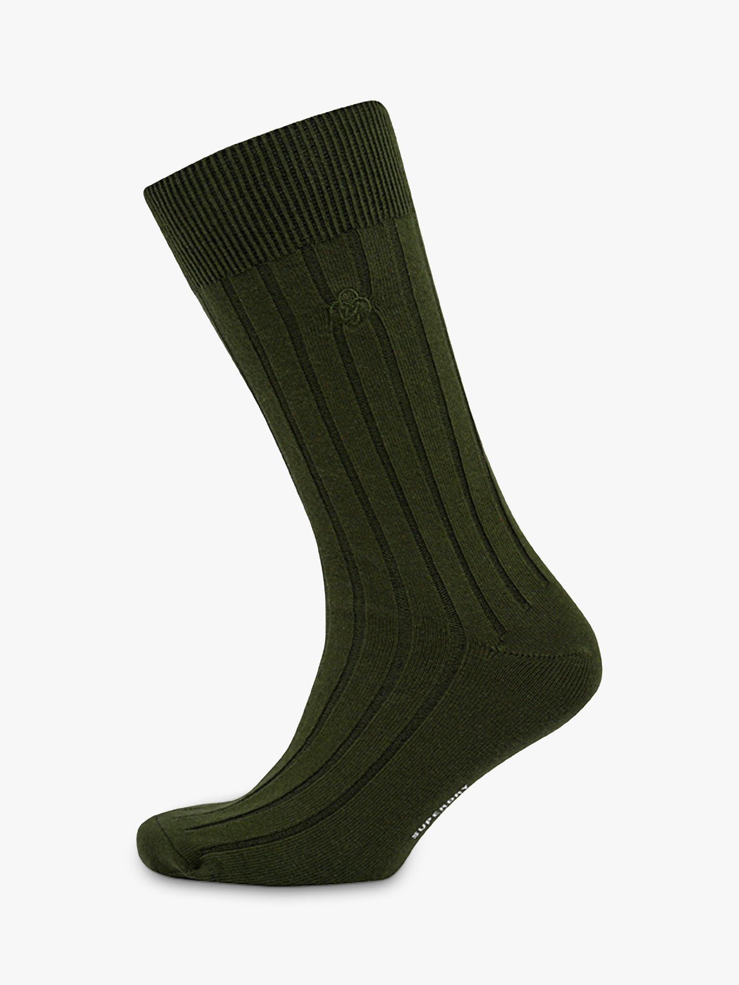 Superdry Organic Cotton Blend Core Ribbed Socks, Rifle Olive, M-L
