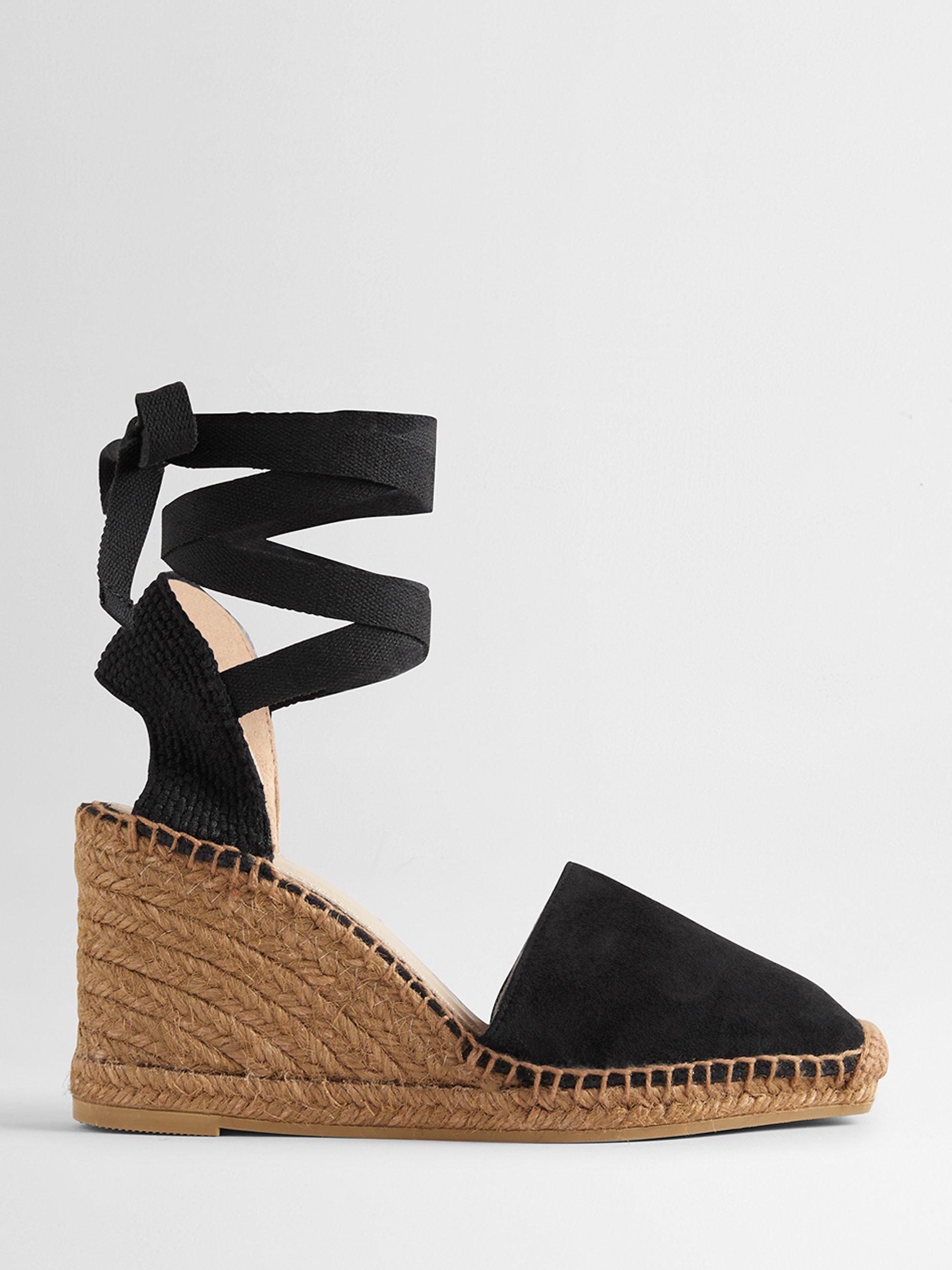 Boden Suede Square Toe Wedge Espadrilles, Black