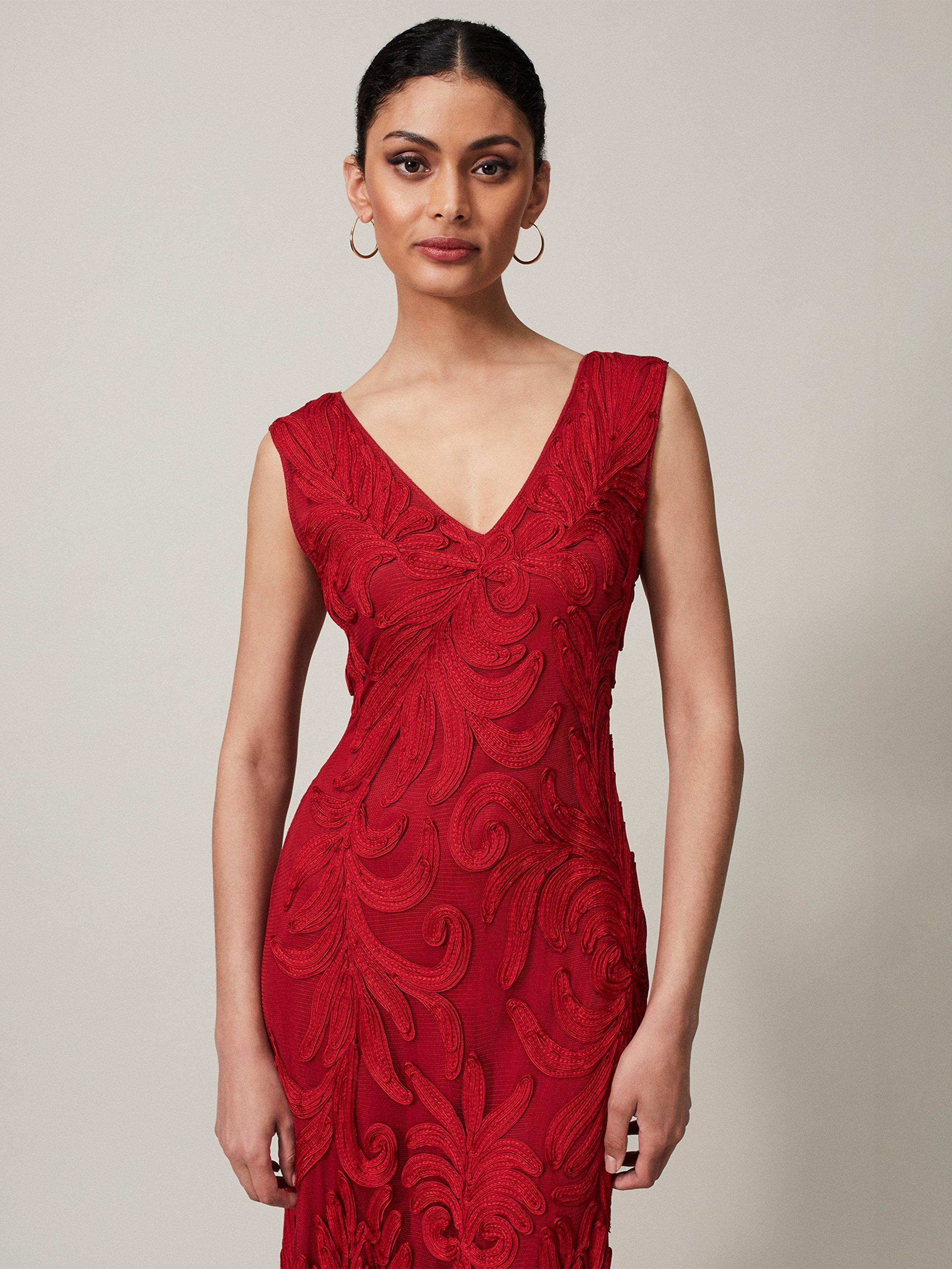 Phase Eight Collection 8 Marigold Tapework Lace Maxi Dress, Scarlet, 14