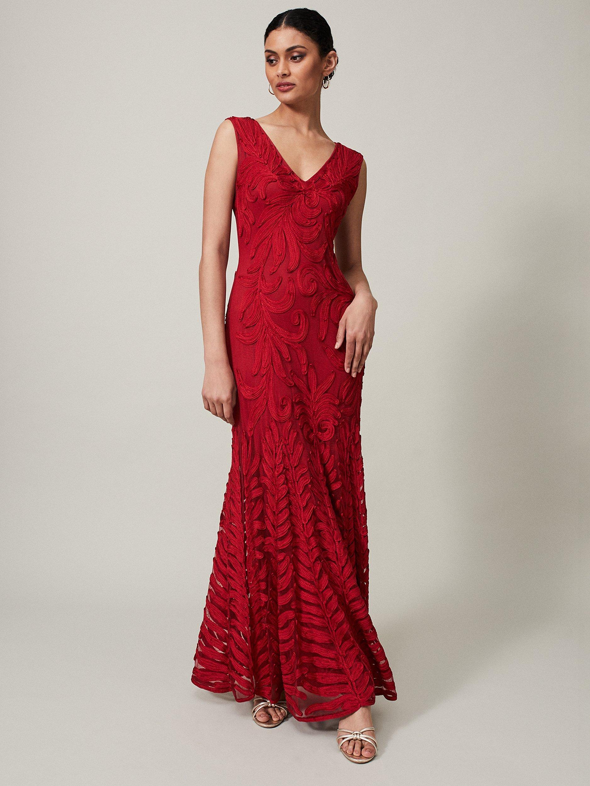 Phase Eight Collection 8 Marigold Tapework Lace Maxi Dress, Scarlet, 14