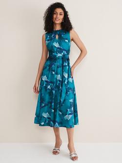 Phase Eight Corrin Abstract Print Midi Dress, Malachite/Multi, Malachite/Multi