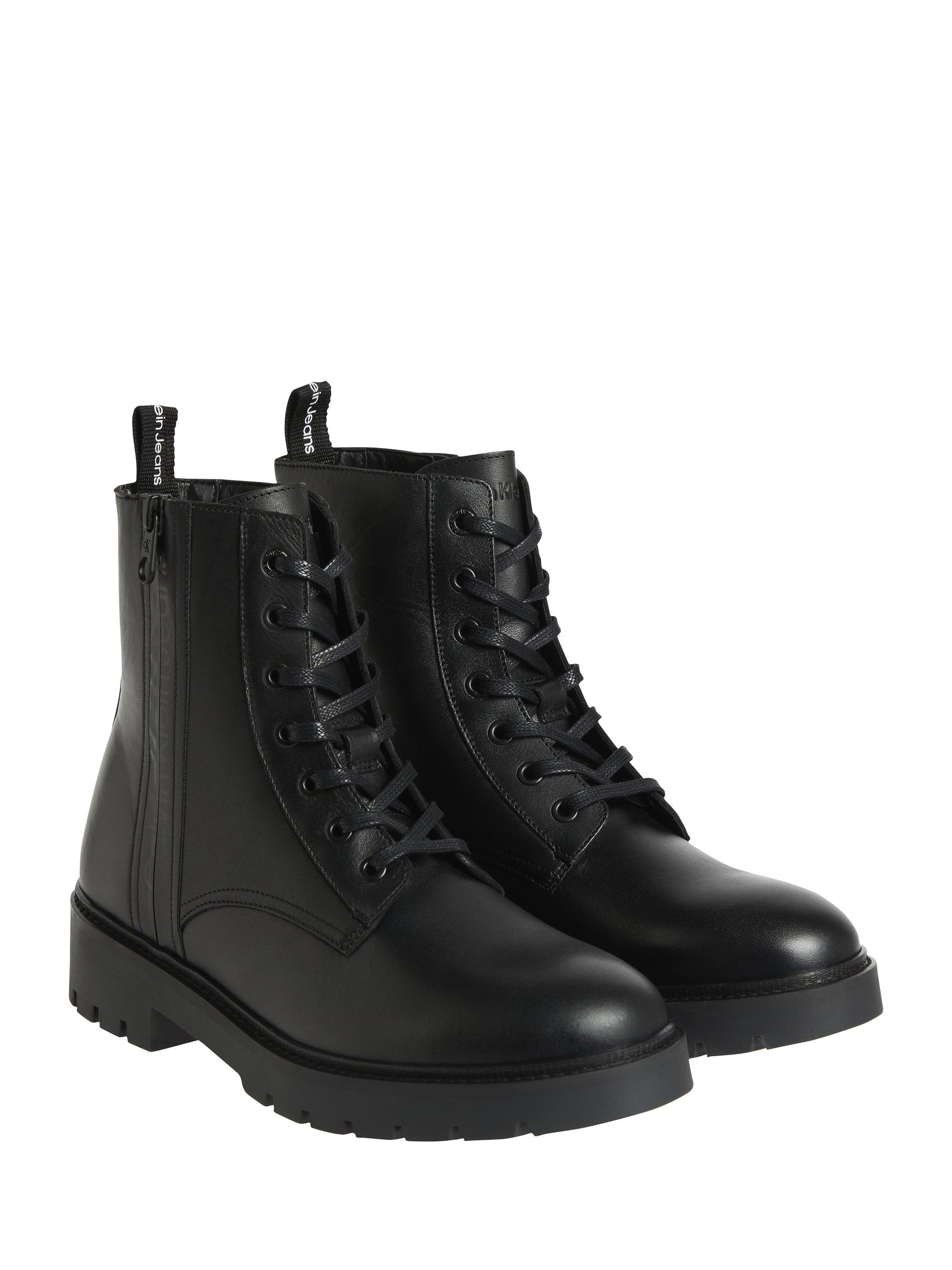 Calvin Klein Leather Lace Up Combat Boots, Black