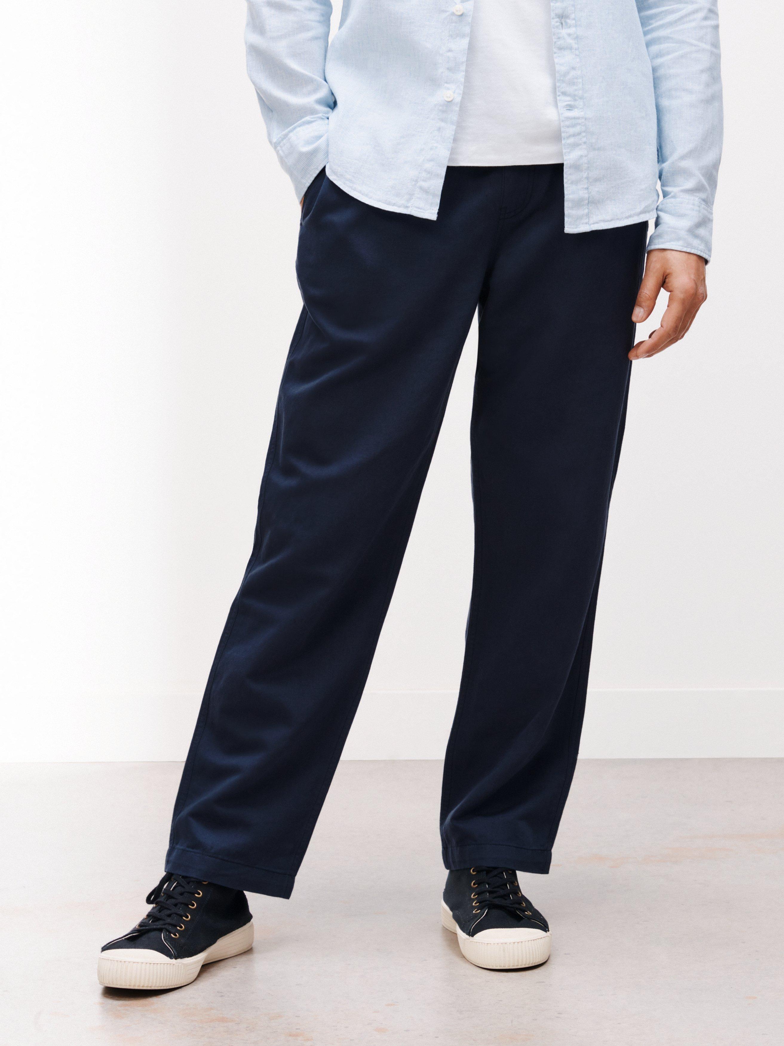 John Lewis Cotton Linen Drawstring Trousers, French Navy, XXL