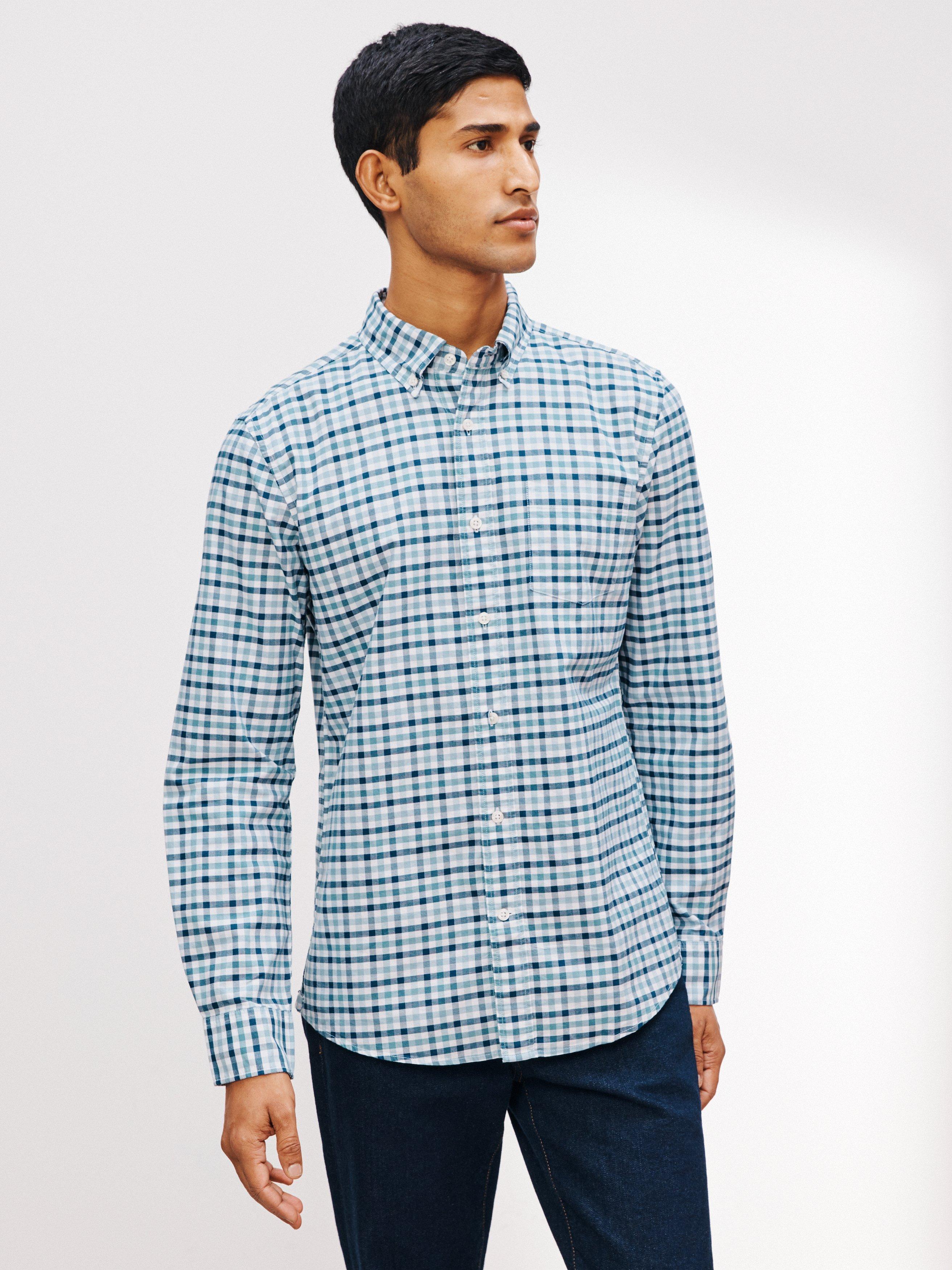 John Lewis Regular Fit Gingham Check Long Sleeve Shirt, Blue