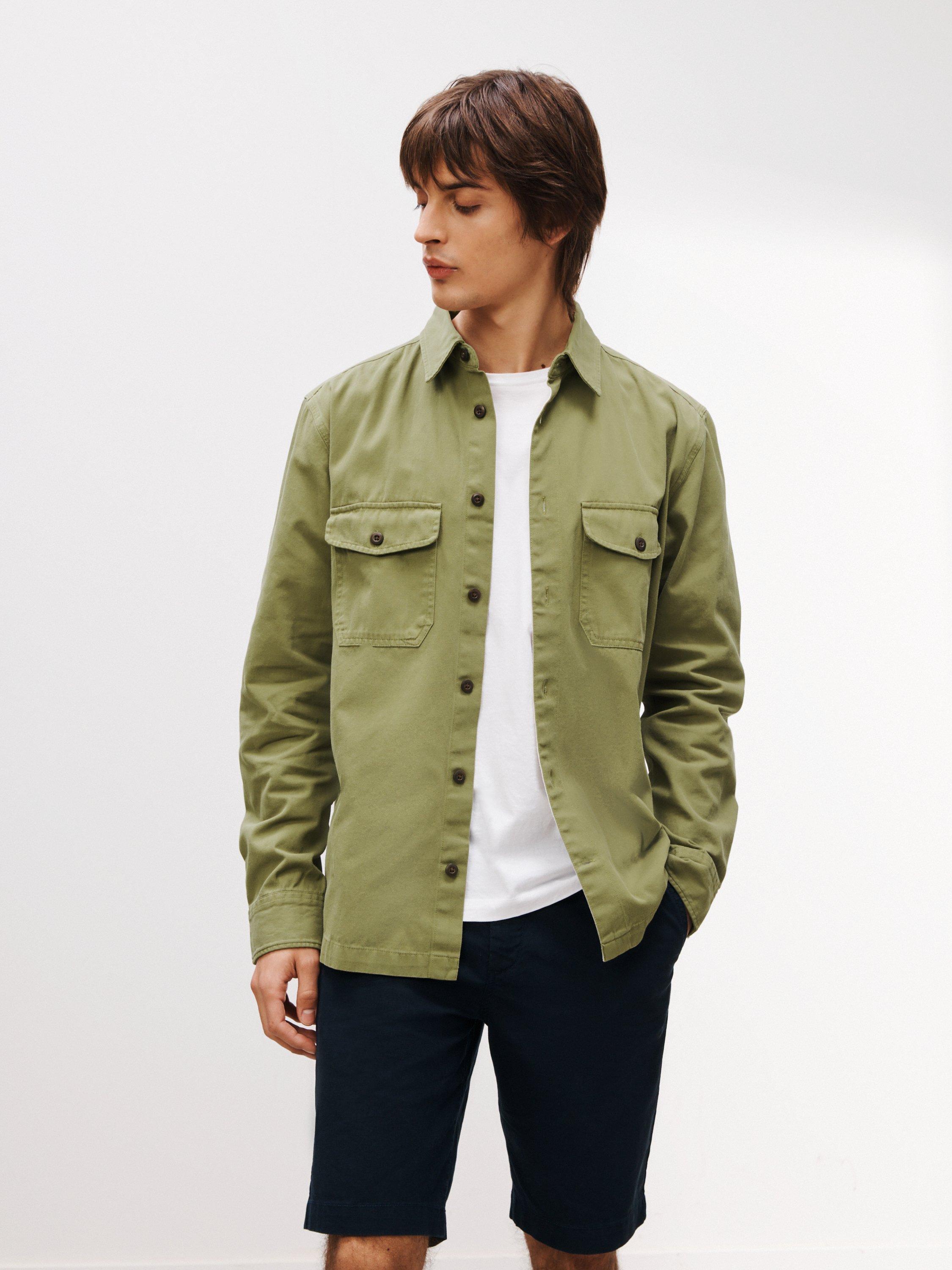 John Lewis Pure Cotton Long Sleeve Overshirt, Khaki