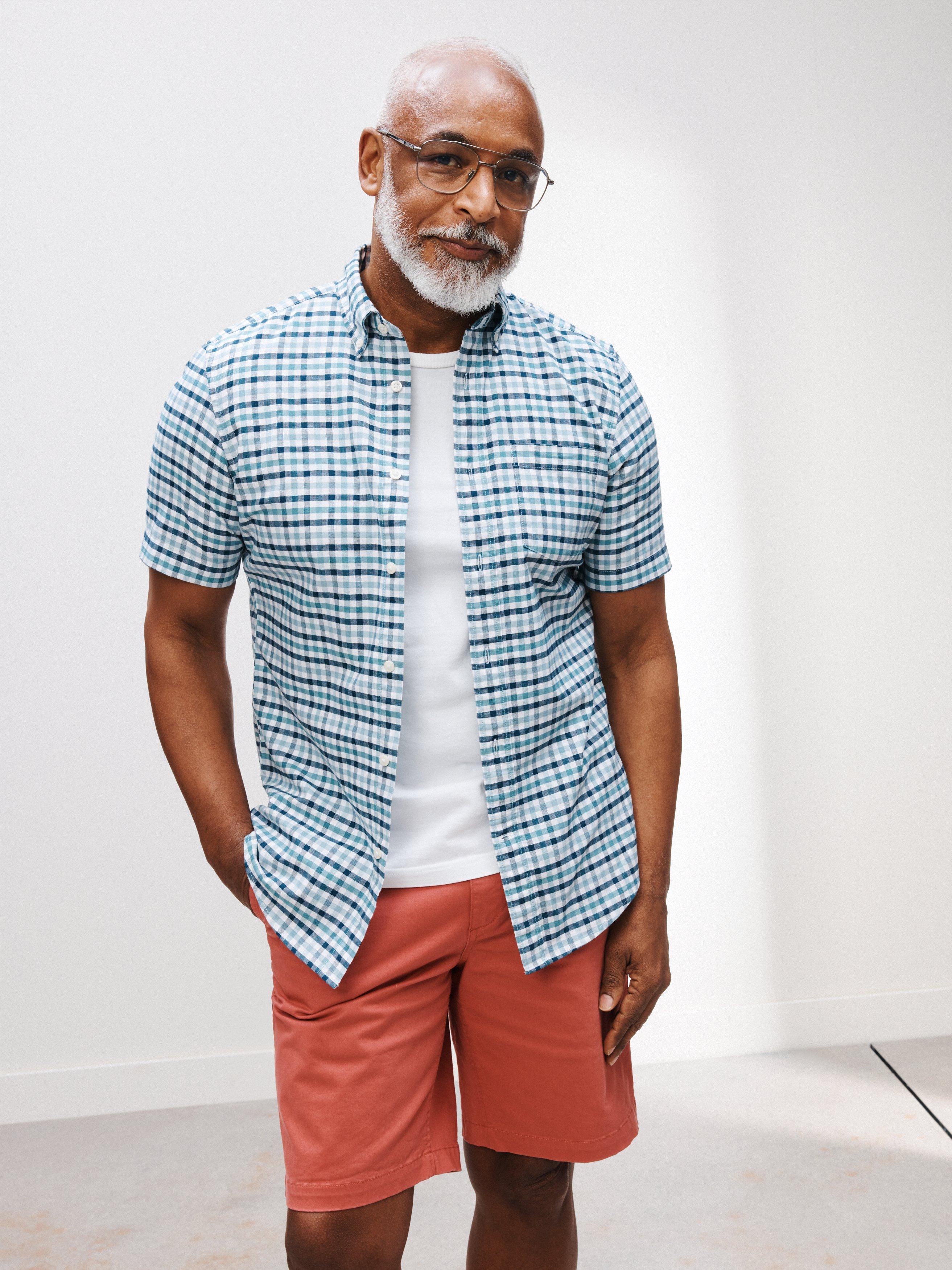 John Lewis Oxford Gingham Short Sleeve Shirt, Blue