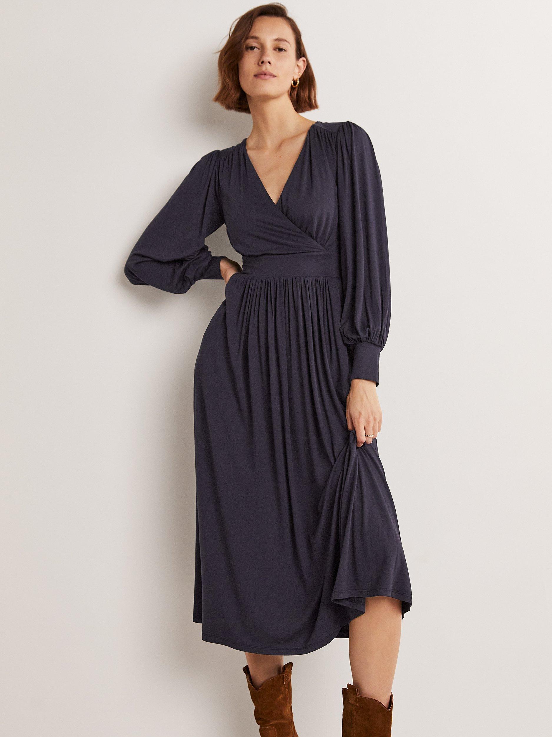Boden Fixed Wrap Jersey Midi Dress, Navy