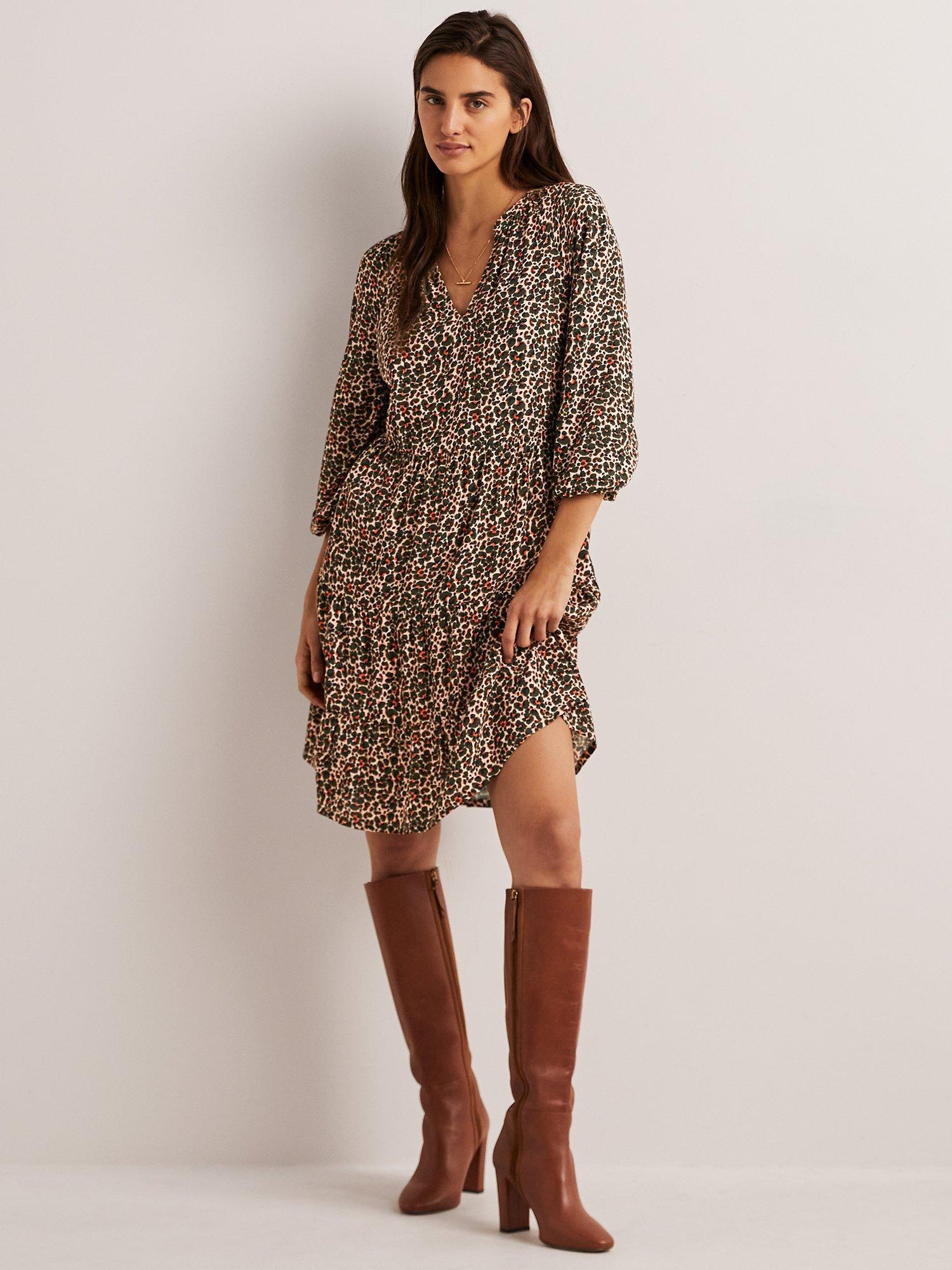 Boden Notch Neck Floral Mini Dress, Milkshake/Multi