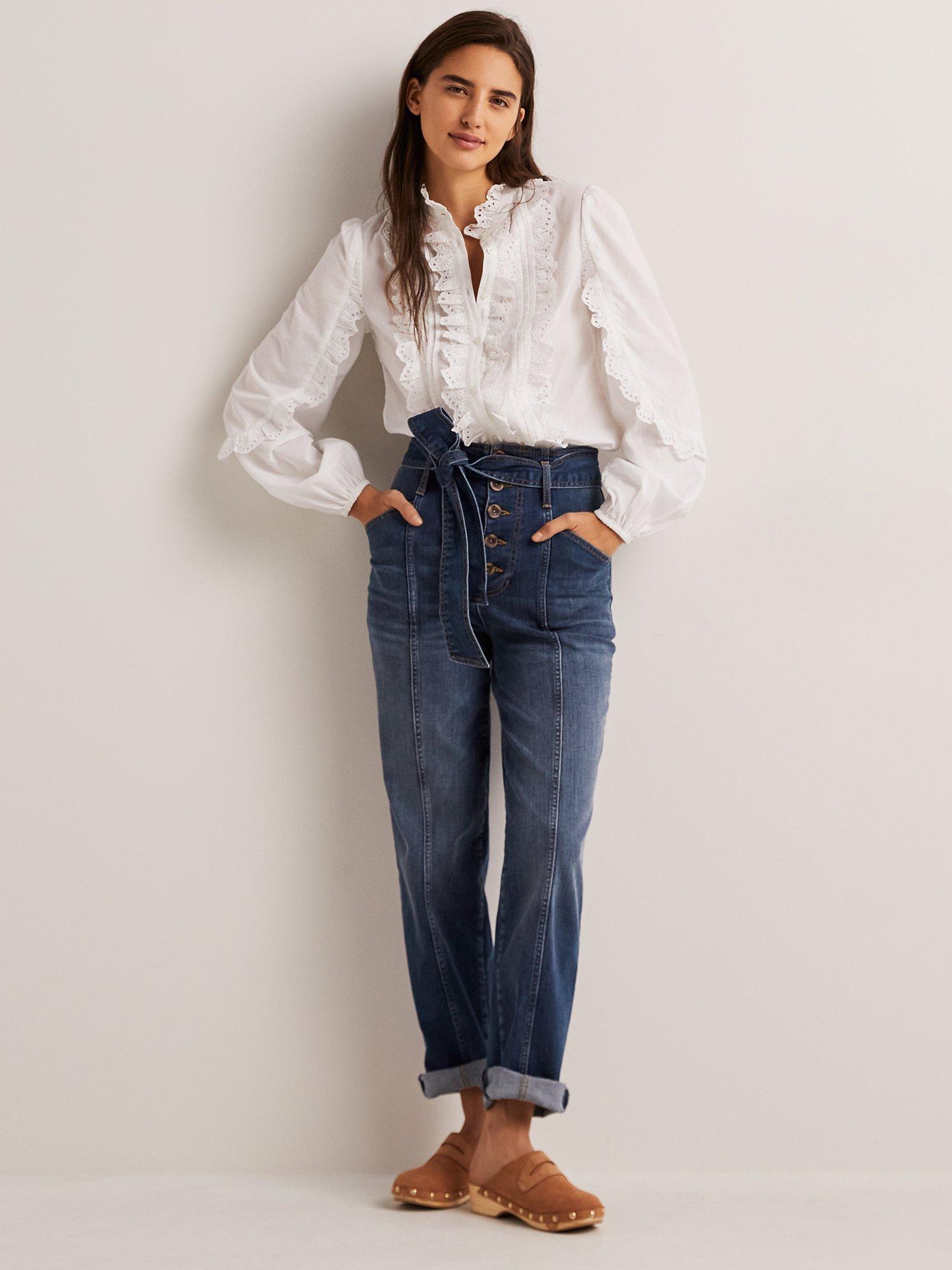 Boden Belted High Waist Button Fly Jeans, Mid Vintage