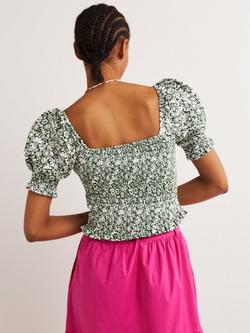 Boden Square Neck Smocked Jersey Top, Hunter Green/Multi - view 2, Hunter Green/Multi