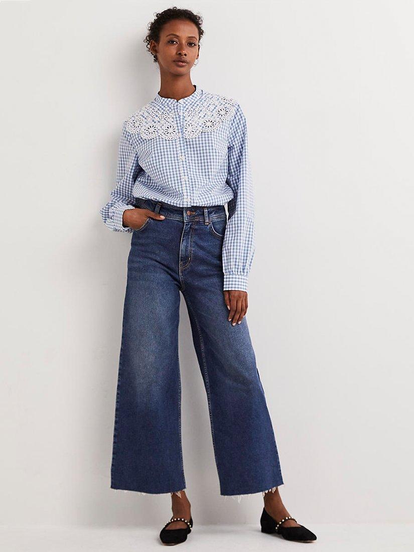 Boden High Rise Wide Leg Cropped Jeans, Vintage Blue, 12