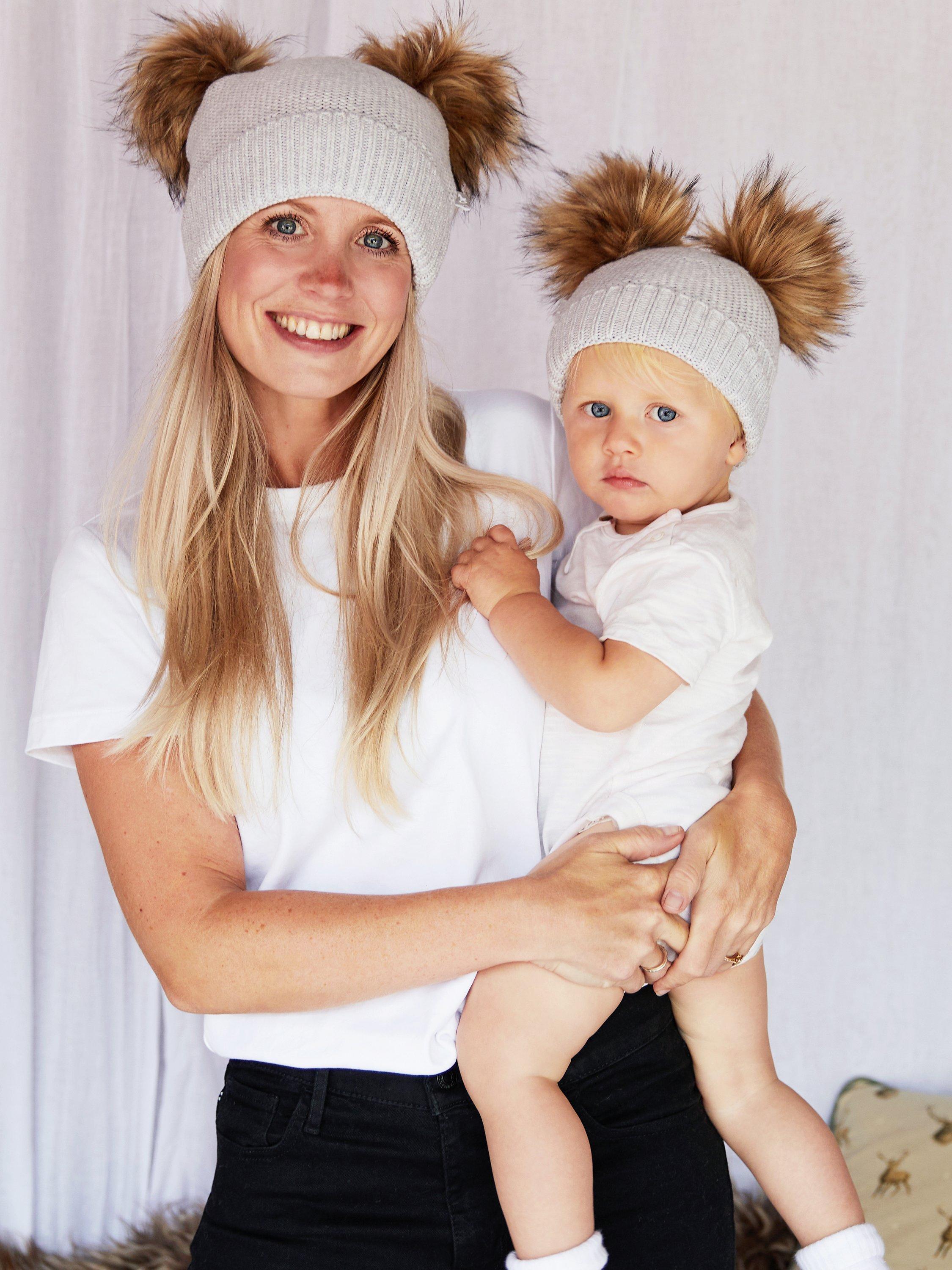 Product image 1 of 4, which shows The Little Tailor Kids' Pom Pom Hat, Grey, 0-6 months