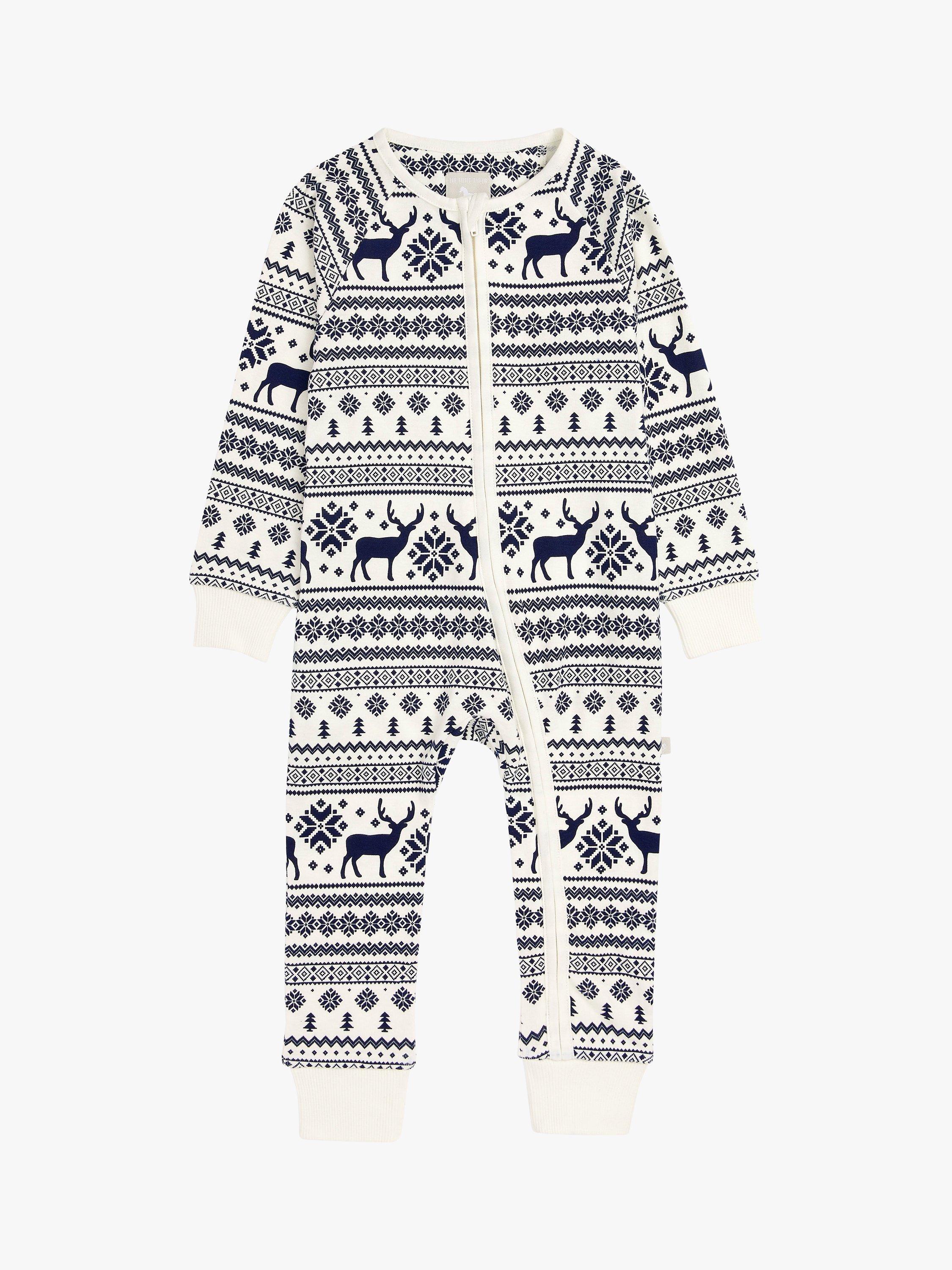 Product image 1 of 6, which shows The Little Tailor Baby & Kids Christmas Fair Isle Sleepsuit, Cream, 0-3 months