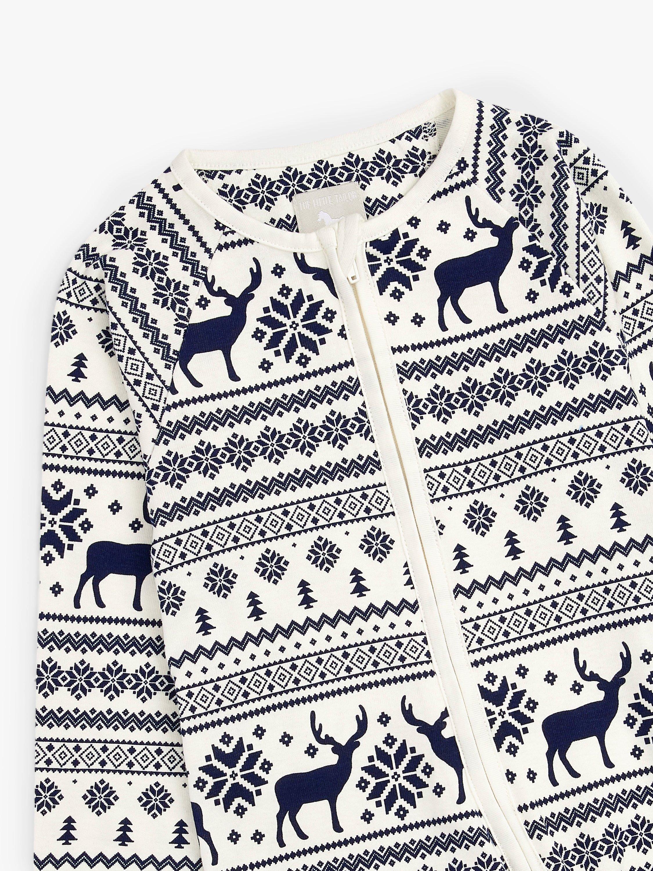 Product image 3 of 6, which shows The Little Tailor Baby & Kids Christmas Fair Isle Sleepsuit, Cream, 0-3 months