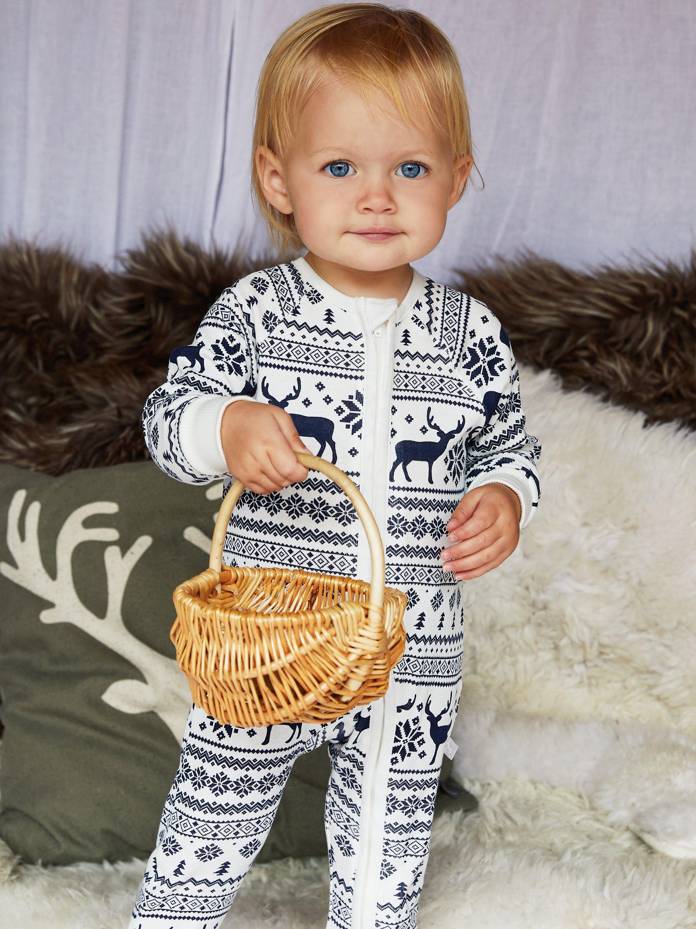 Product image 4 of 6, which shows The Little Tailor Baby & Kids Christmas Fair Isle Sleepsuit, Cream, 0-3 months