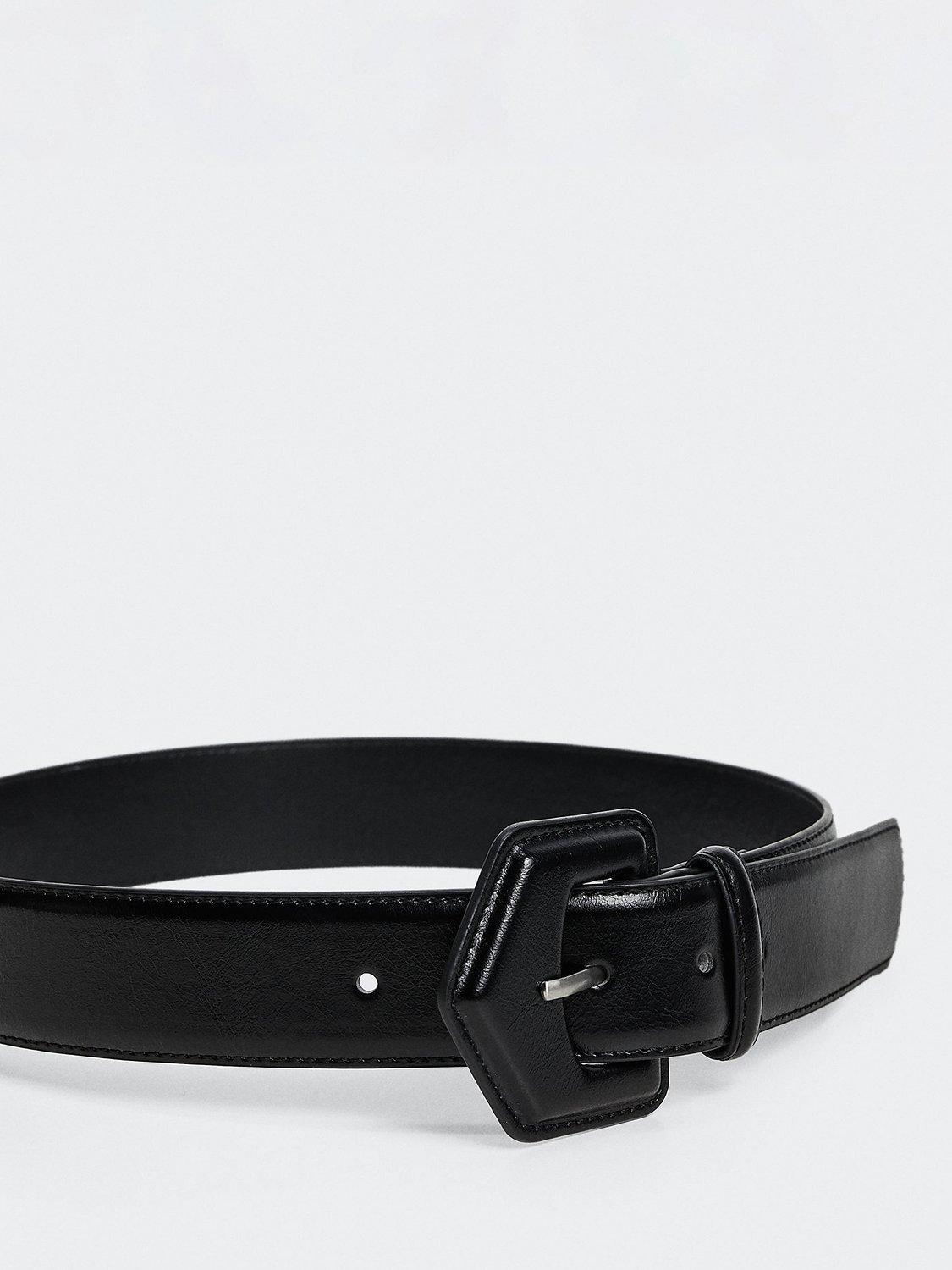 Mango Leather Look Belt, Black