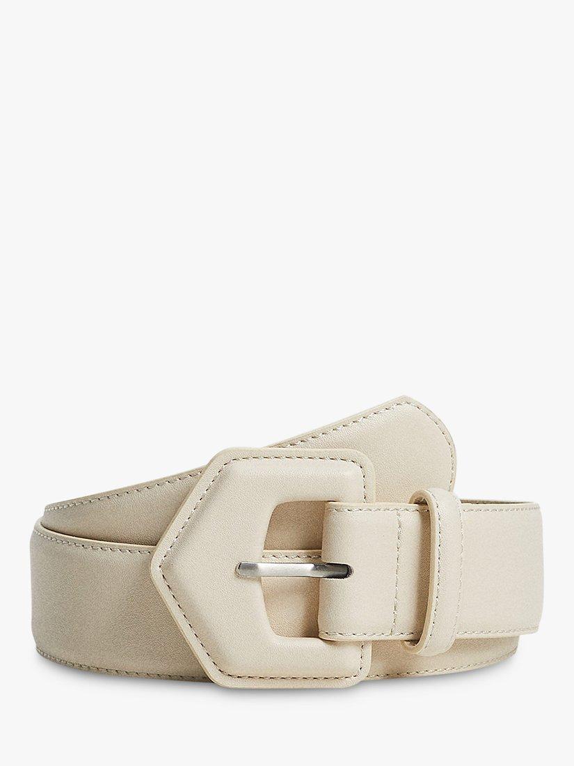 Mango Leather Look Belt, Light Beige