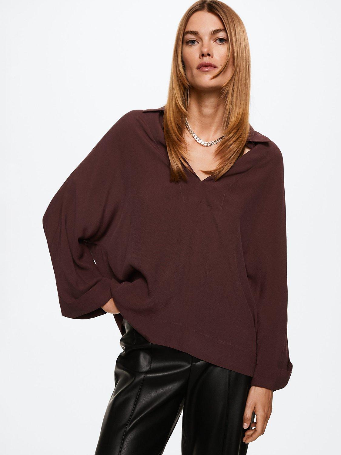 Mango Sonia Collar Blouse, Dark Red, 8
