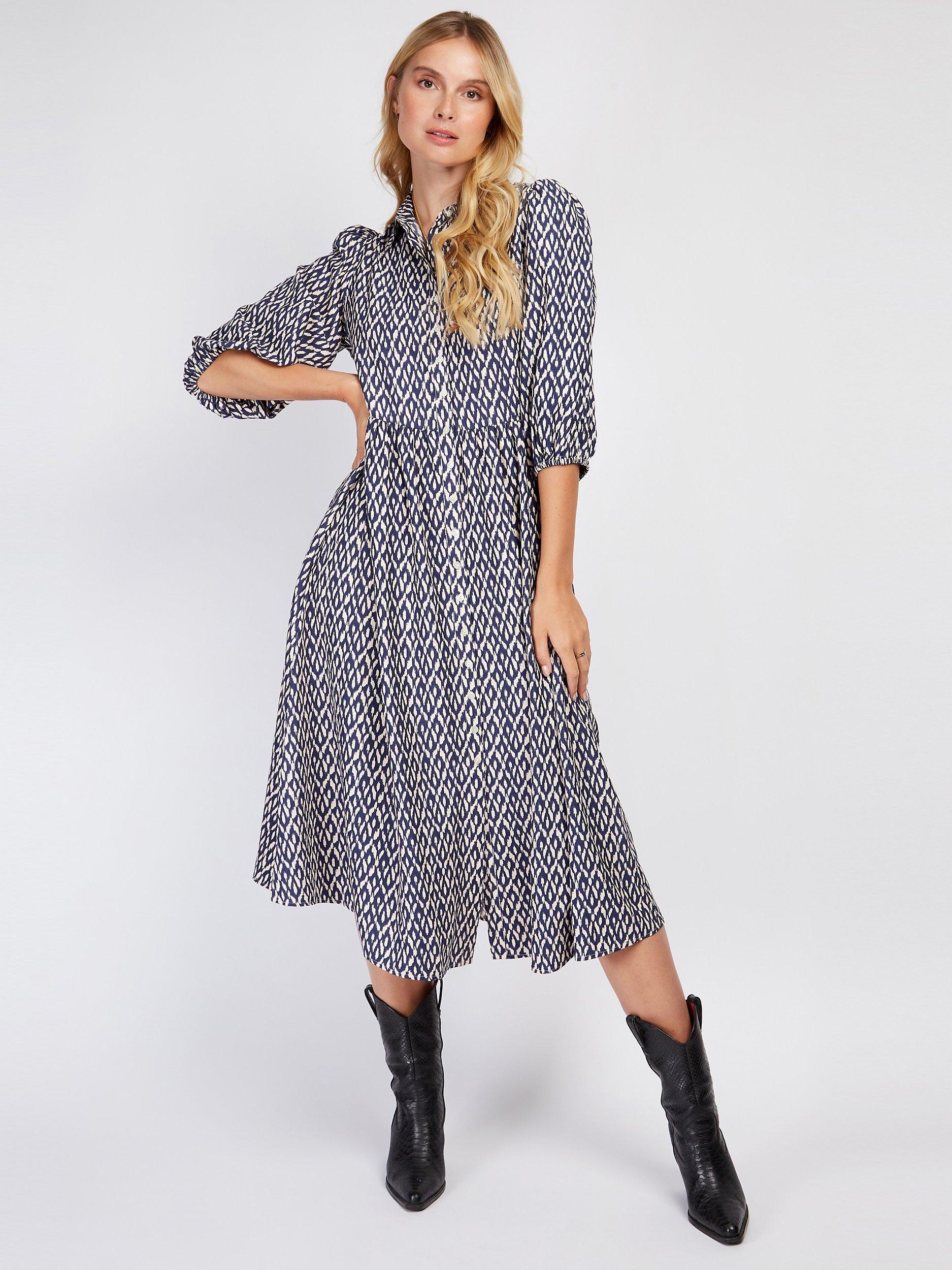 Somerset by Alice Temperley Ikat Print Midi Shirt Dress, Navy/Multi