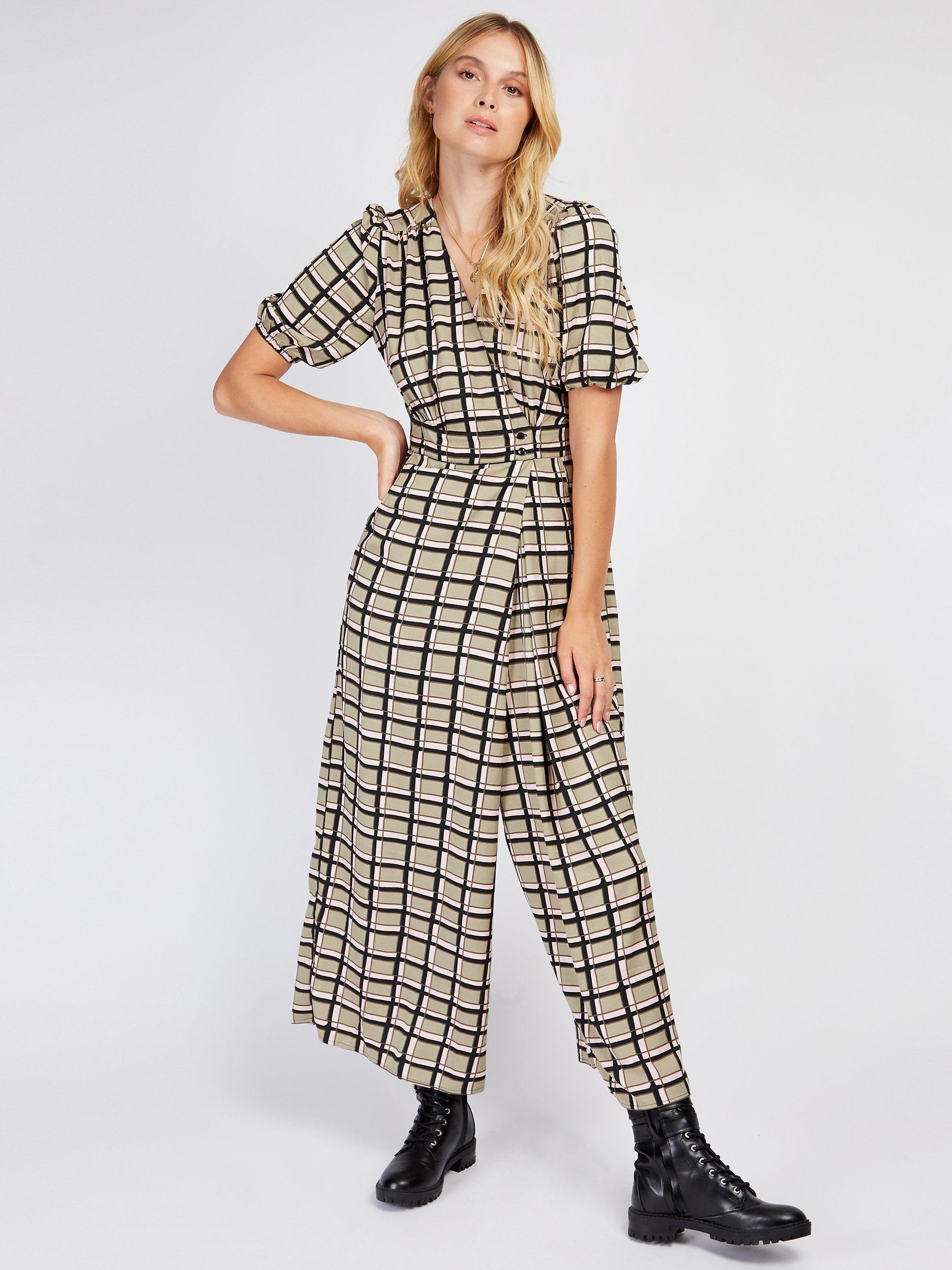 Somerset by Alice Temperley Check Wide Leg Jumpsuit, KhakiMulti