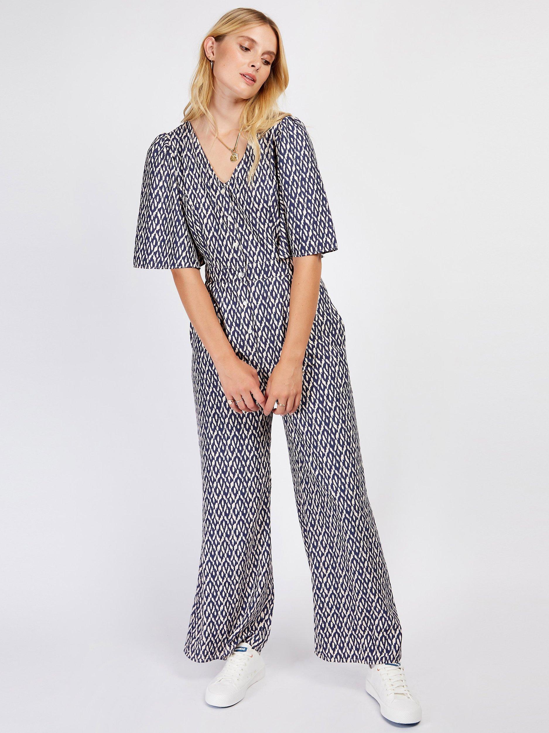 Somerset by Alice Temperley Ikat Print Wide Leg Jumpsuit, Navy