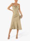 Jolie Moi Alaysha Cowl Neck Satin Midi Dress, Light Olive