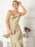 Jolie Moi Alaysha Cowl Neck Satin Midi Dress, Light Olive