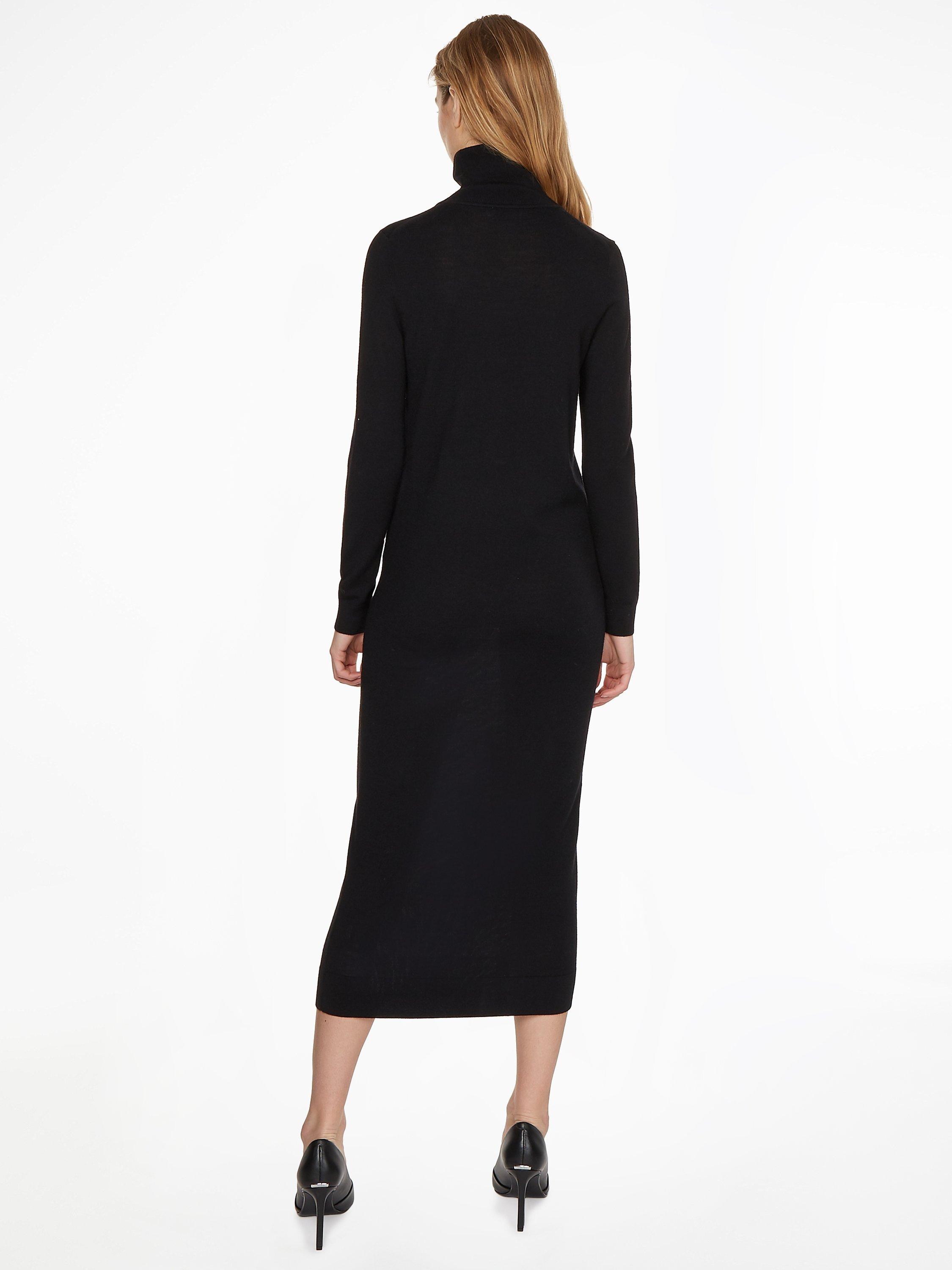 Product image 2 of 4, which shows Calvin Klein Pure Wool Roll Neck Midi Dress, Black, XS