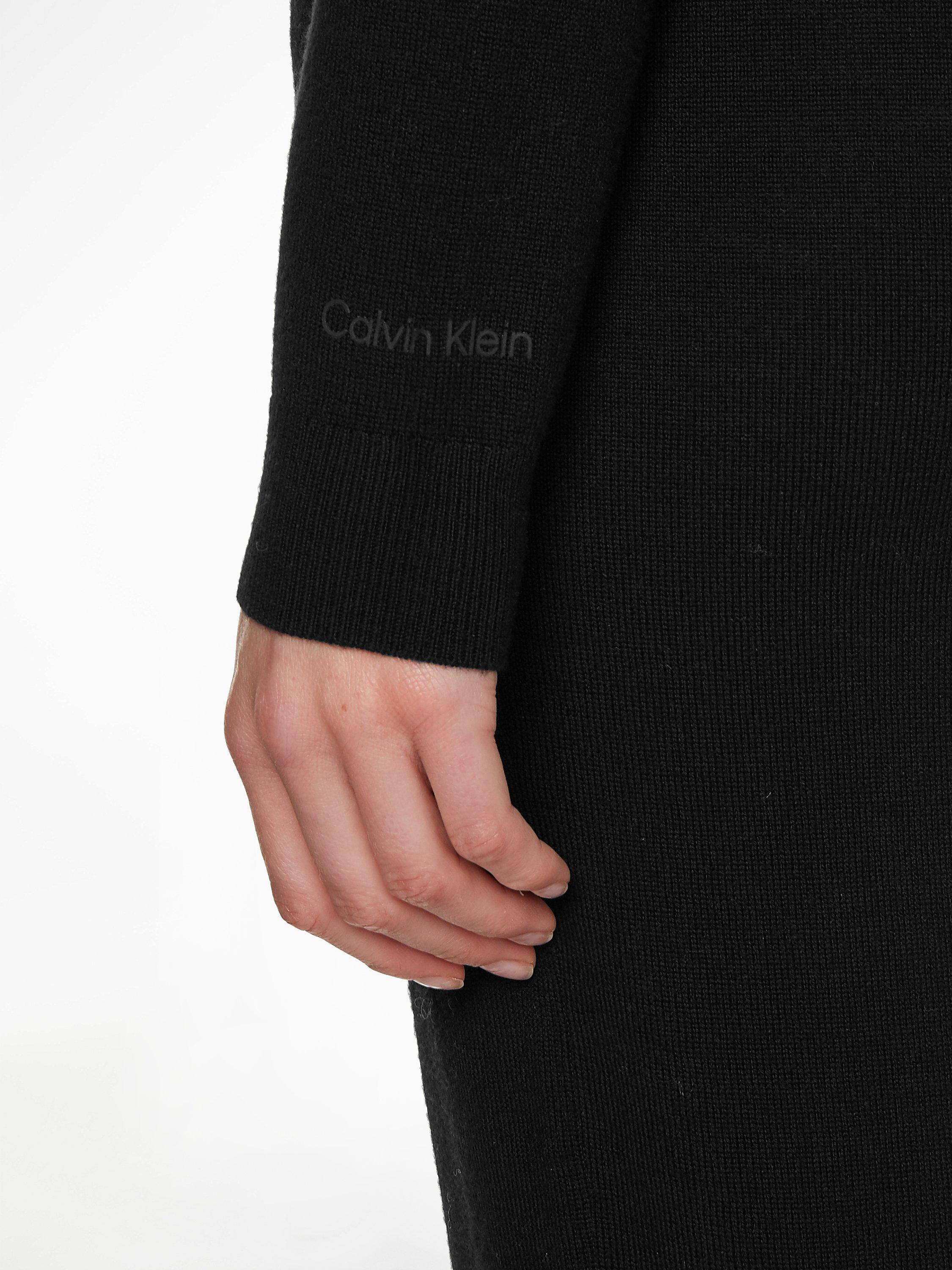 Product image 3 of 4, which shows Calvin Klein Pure Wool Roll Neck Midi Dress, Black, XS
